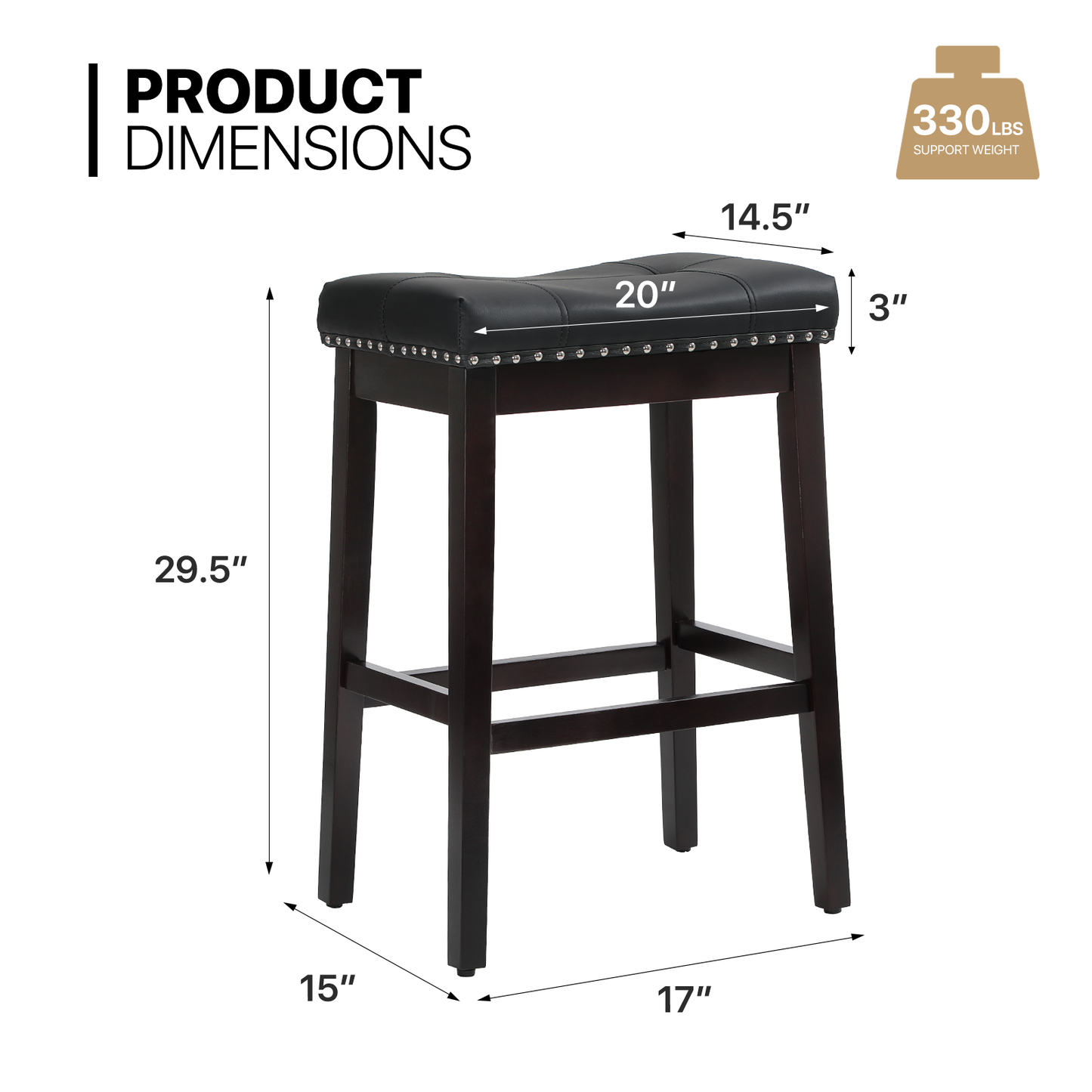 2 pcs Bar Stool 330 lbs Capacity - (L)20.0in. (W)14.5in. (H)29.5in.