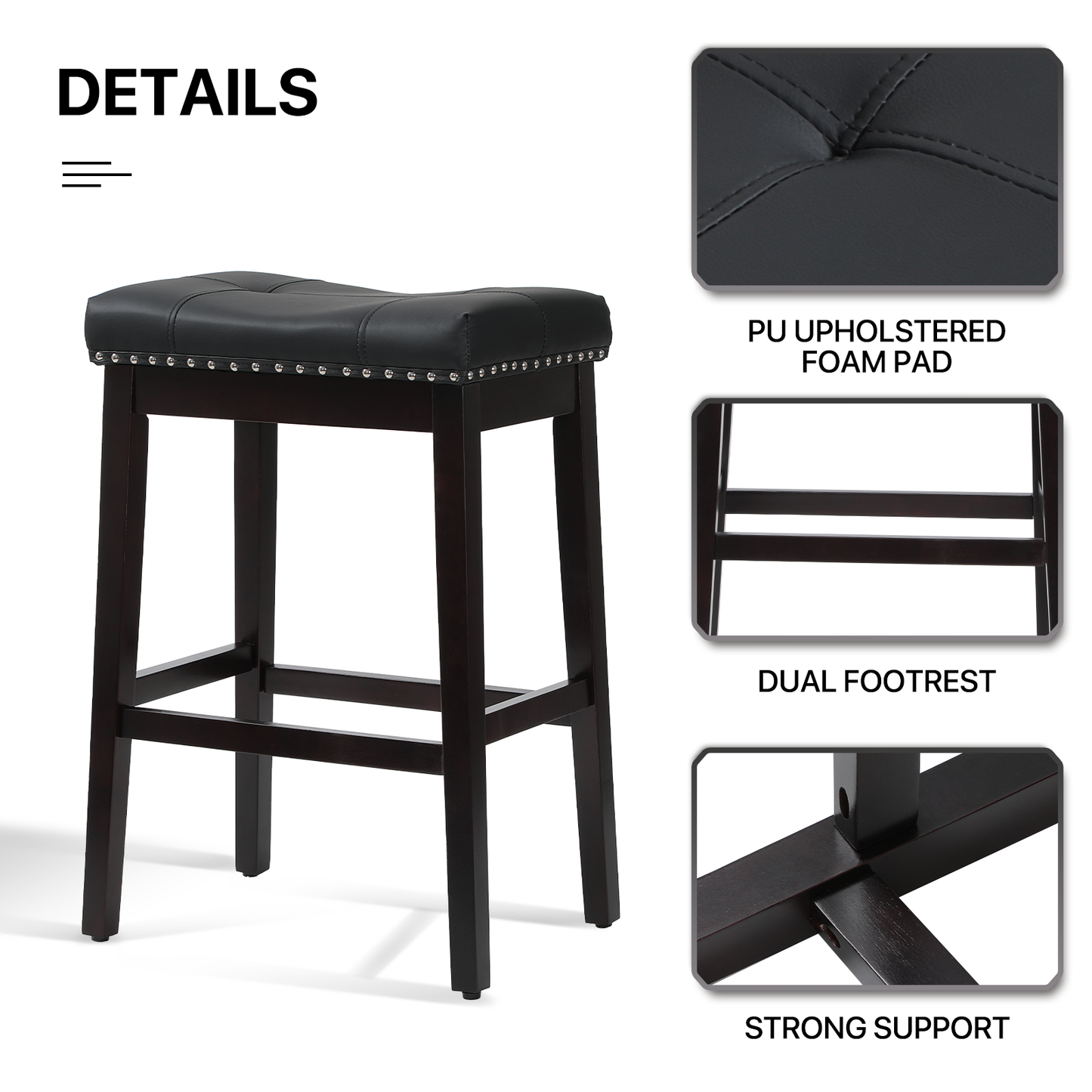 2 pcs Bar Stool 330 lbs Capacity - (L)20.0in. (W)14.5in. (H)29.5in.