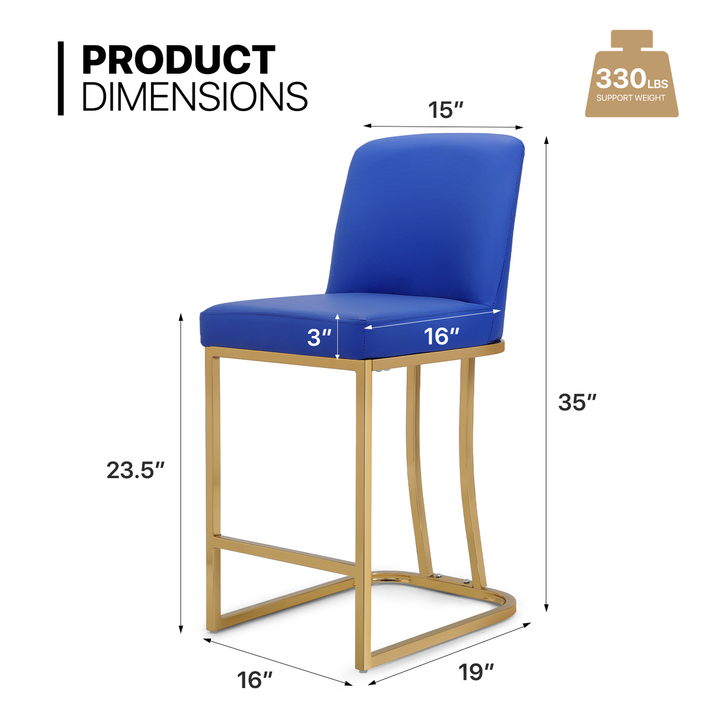 2 pcs Bar Stool 330 lbs Capacity - (L)16.0in. (W)19.0in. (H)35.0in.