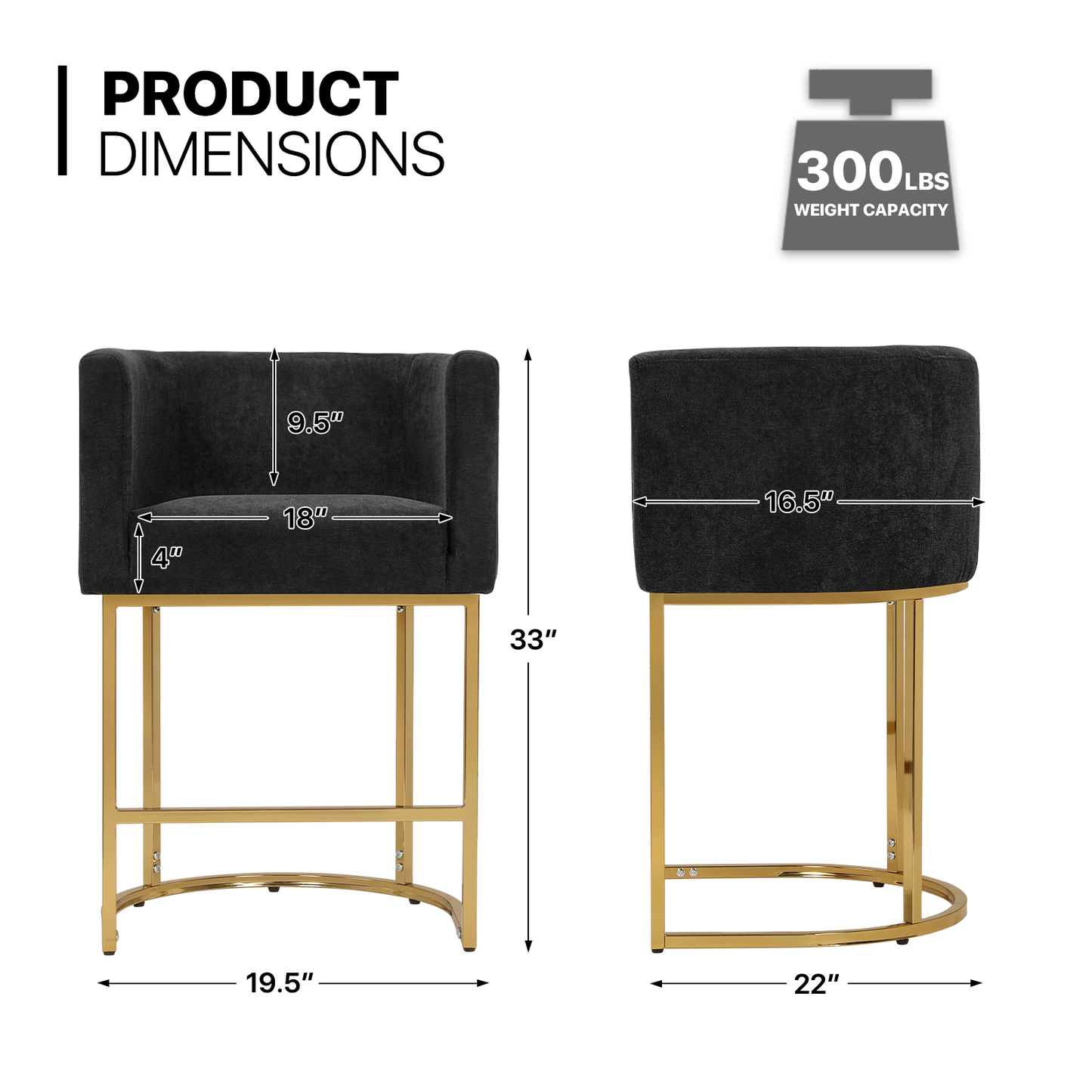 2 pcs Bar Stool 330 lbs Capacity - (L)19.5in. (W)22.0in. (H)33.0in.