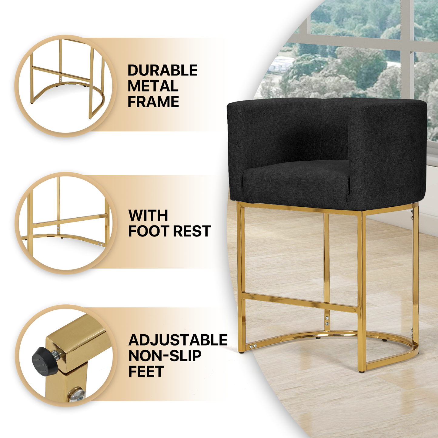 2 pcs Bar Stool 330 lbs Capacity - (L)19.5in. (W)22.0in. (H)33.0in.