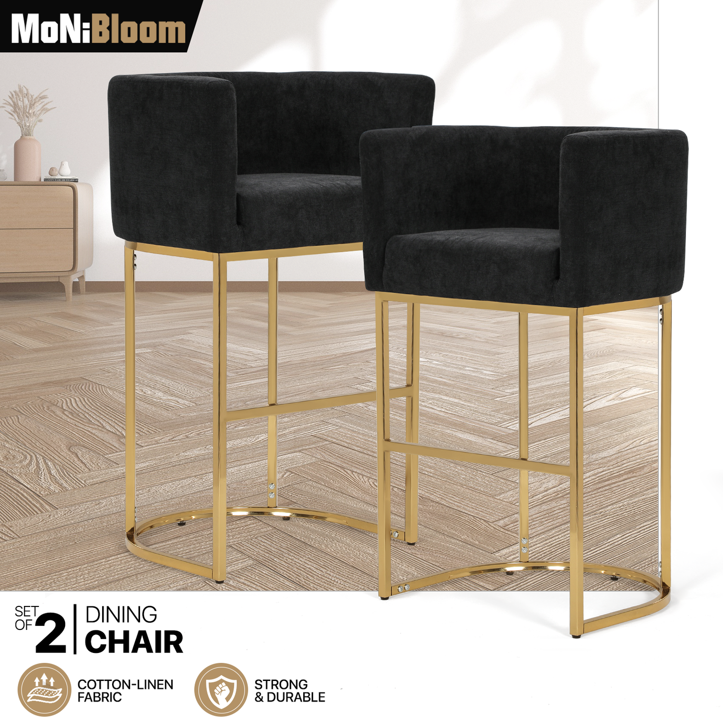2 pcs Bar Stool 330 lbs Capacity - (L)19.5in. (W)22.0in. (H)38.5in.