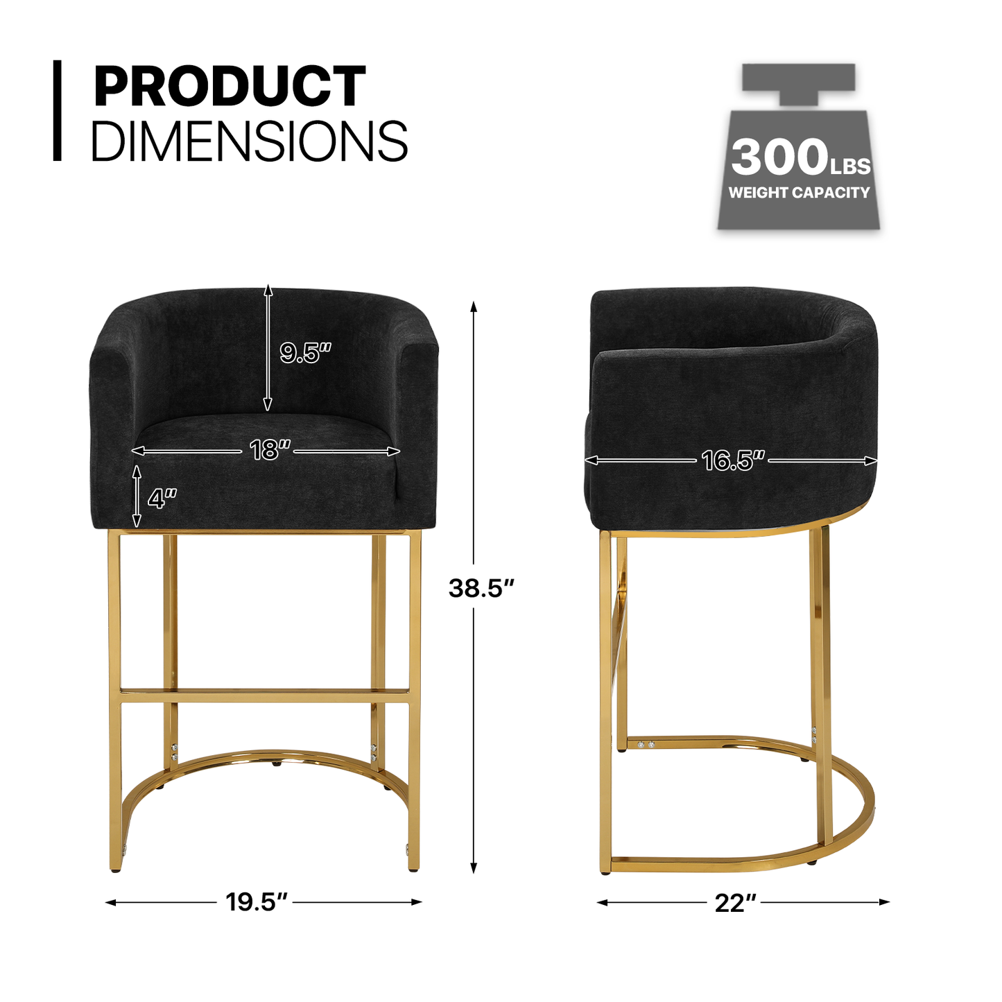 2 pcs Bar Stool 330 lbs Capacity - (L)19.5in. (W)22.0in. (H)38.5in.