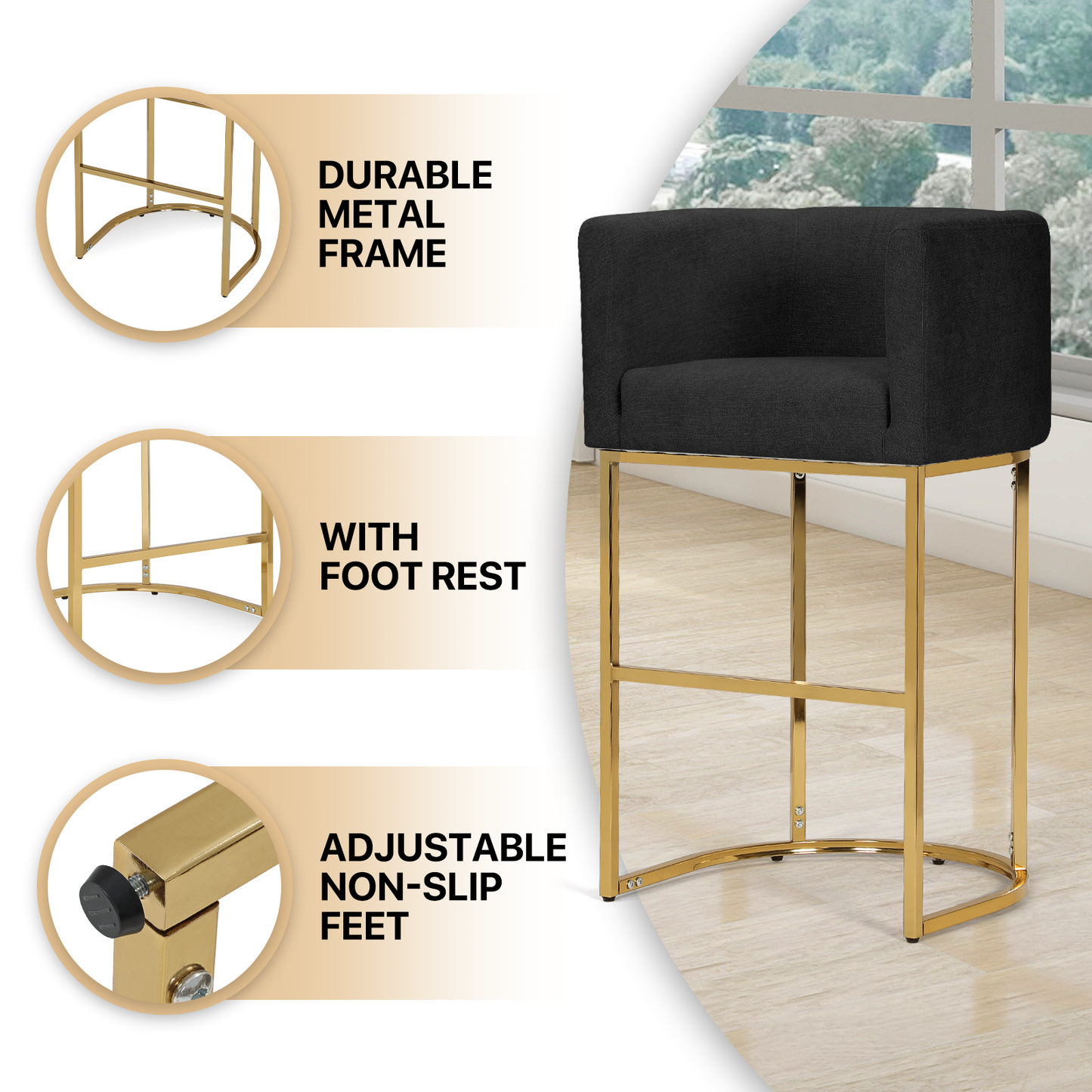 2 pcs Bar Stool 330 lbs Capacity - (L)19.5in. (W)22.0in. (H)38.5in.