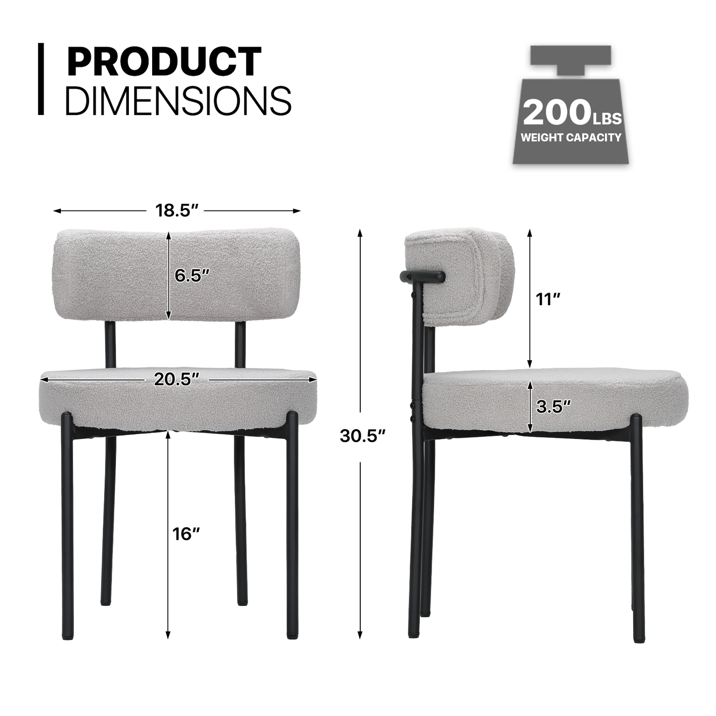 2 pcs Dining Chair 200 lbs Capacity - (L)20.5in. (W)20.5in. (H)30.5in.