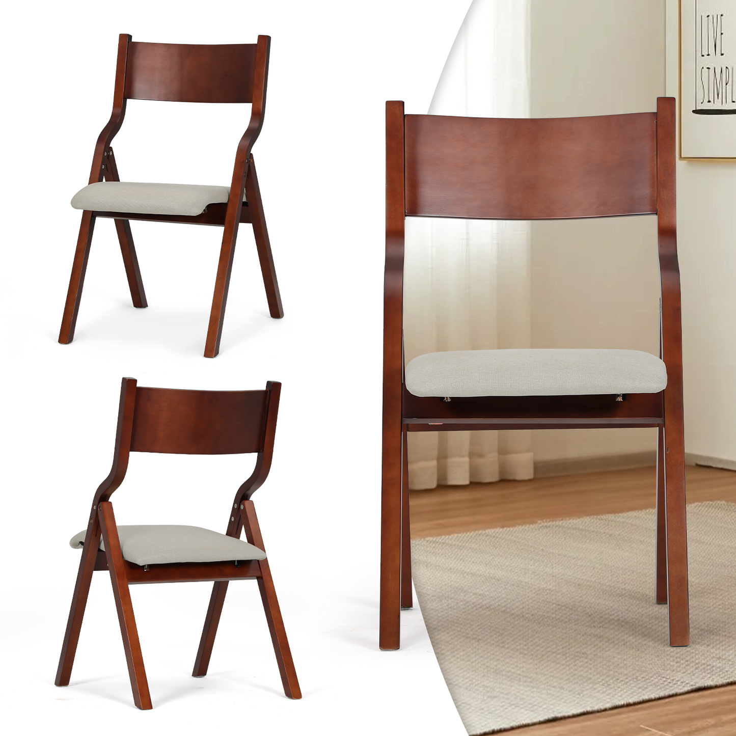 2 pcs Fodable Chair 150 lbs Capacity - (L)17.5in. (W)15.5in. (H)32.0in.