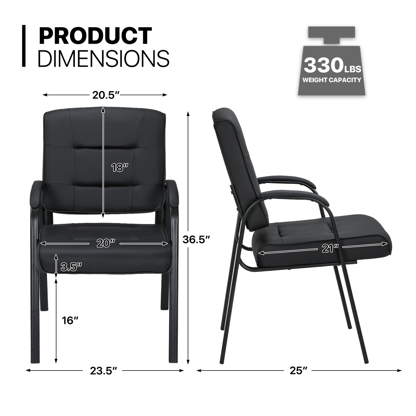 2 pcs Reception Chair 330 lbs Capacity - (L)23.5in. (W)25.0in. (H)36.5in.