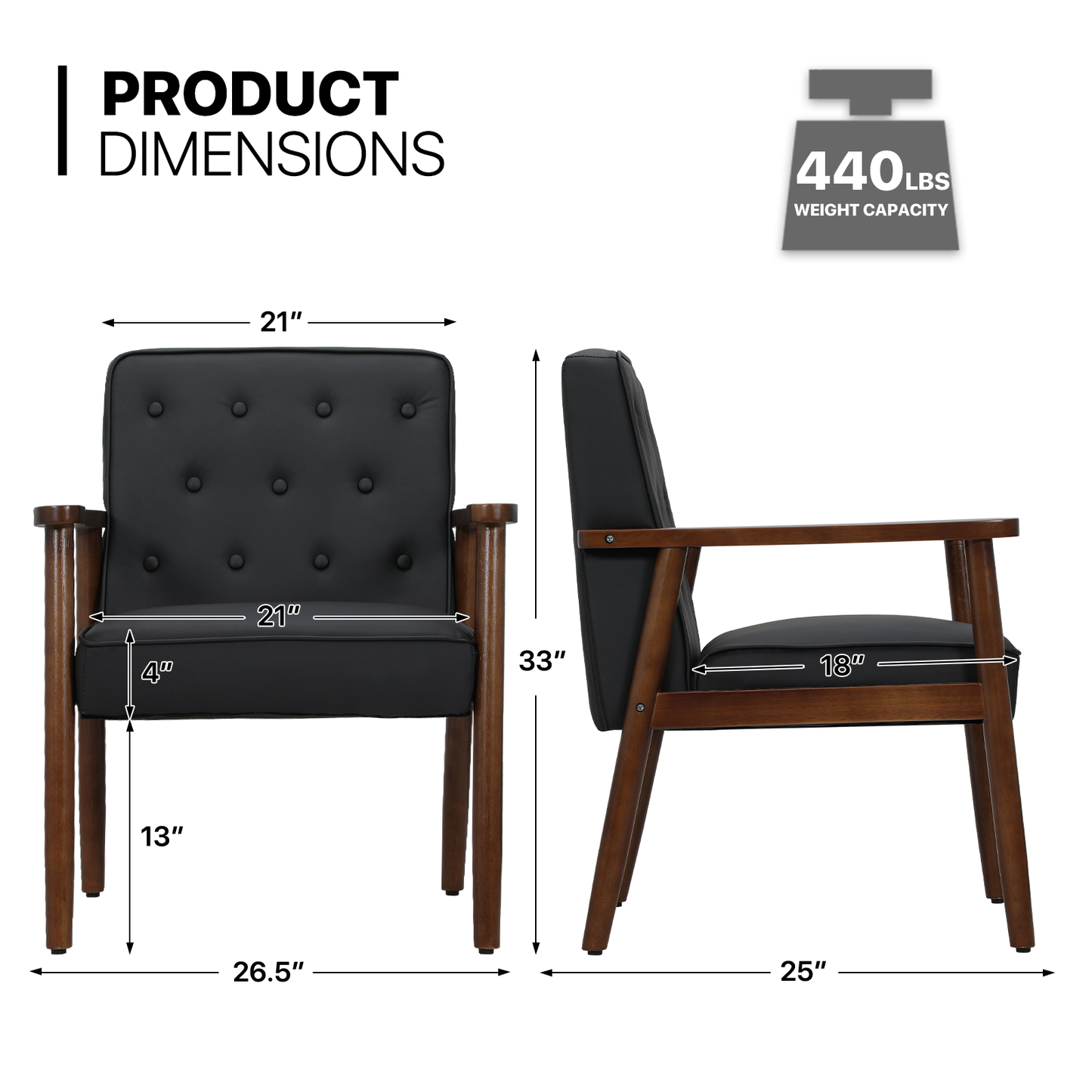 2 pcs Reception Chair 440 lbs Capacity - (L)26.5in. (W)25.0in. (H)33.0in.