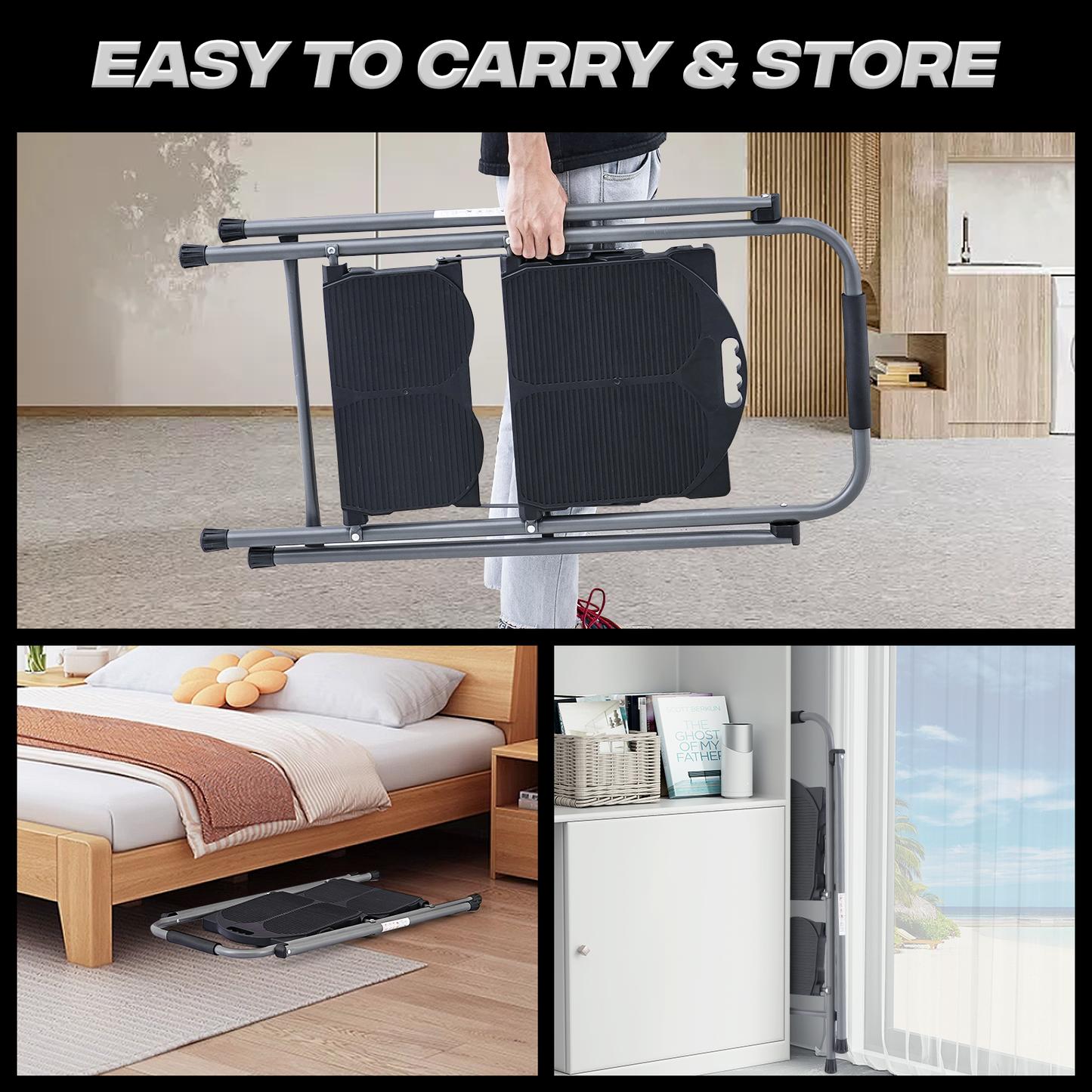 Step Ladder-2 Step-35"Height - Black,with Anti Slip Pedal  - Iron+PP