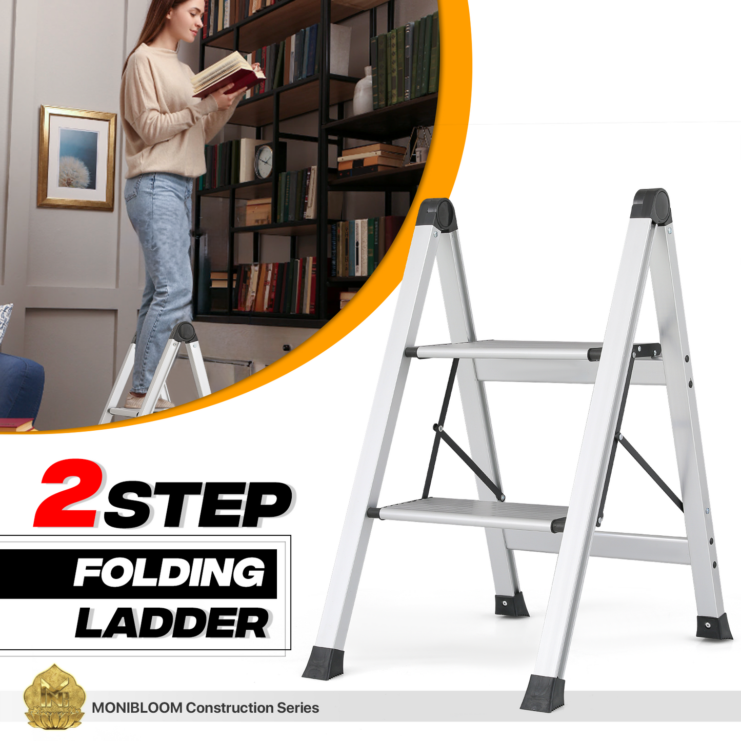 Step Ladder-2 Step-27"height - Silver - Aluminum+PP