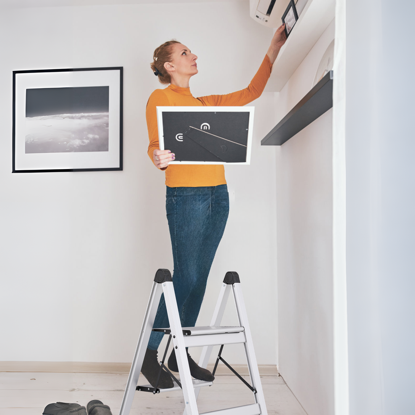 Step Ladder-2 Step-27"height - Silver - Aluminum+PP