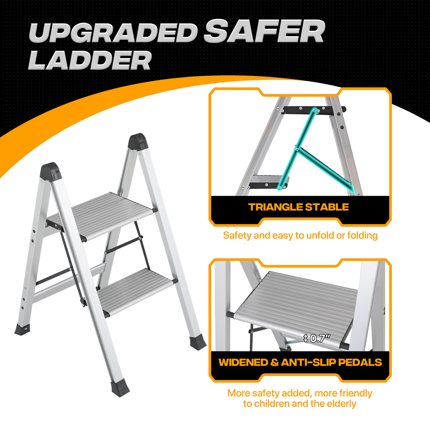 Step Ladder-2 Step-27"height - Silver - Aluminum+PP