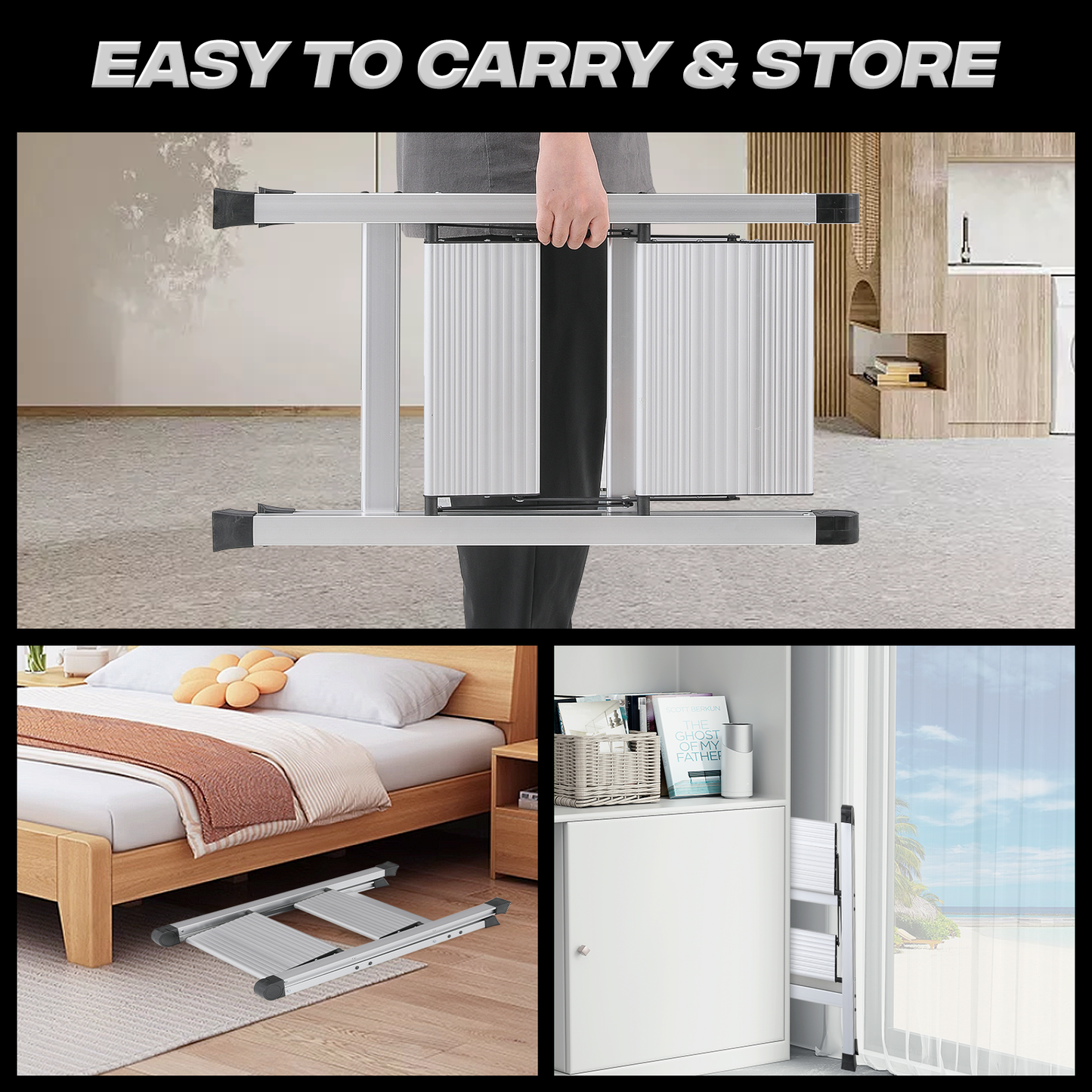Step Ladder-2 Step-27"height - Silver - Aluminum+PP