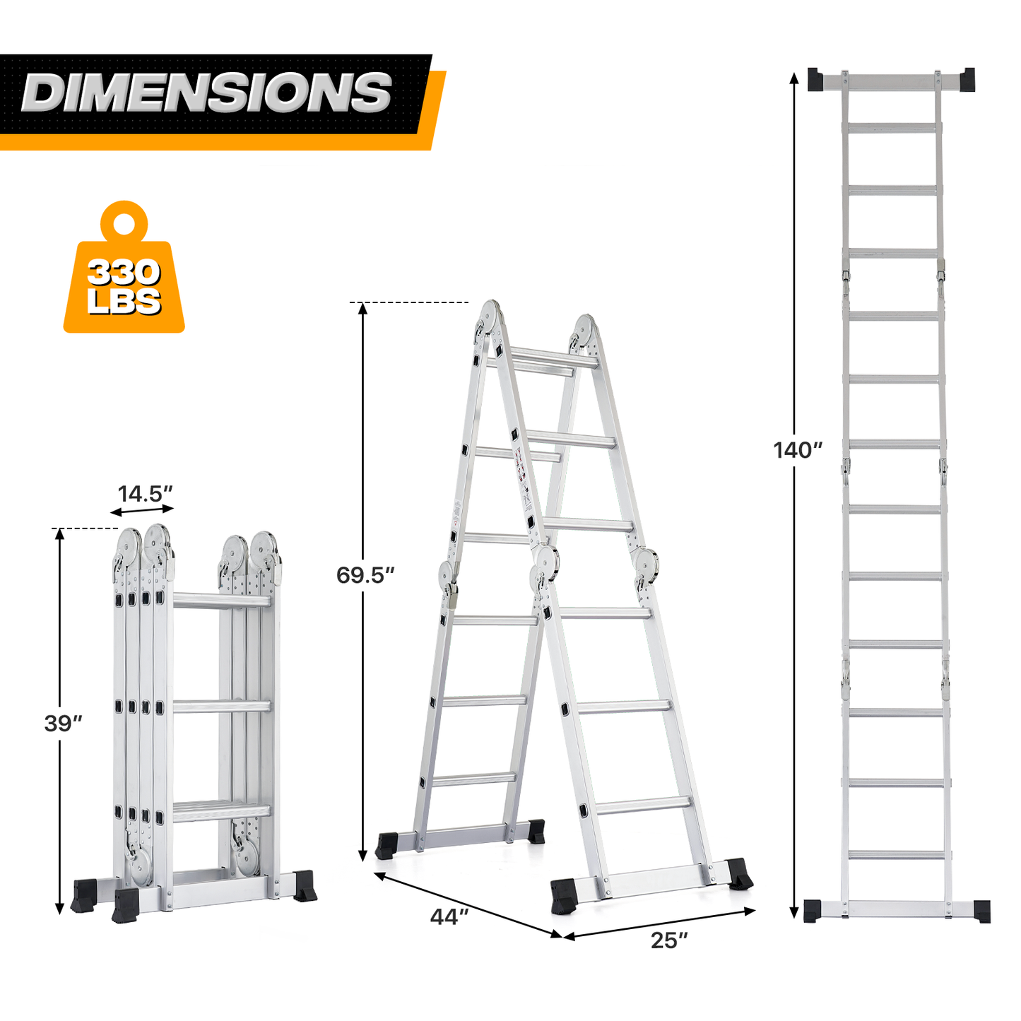 Multi Position Folding Ladder-144“ Total Length ,Aluminum Extension Ladder