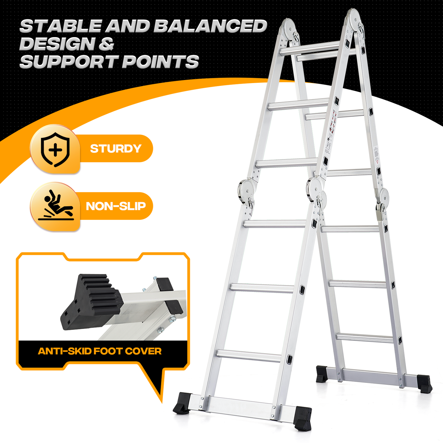 Multi Position Folding Ladder-144“ Total Length ,Aluminum Extension Ladder
