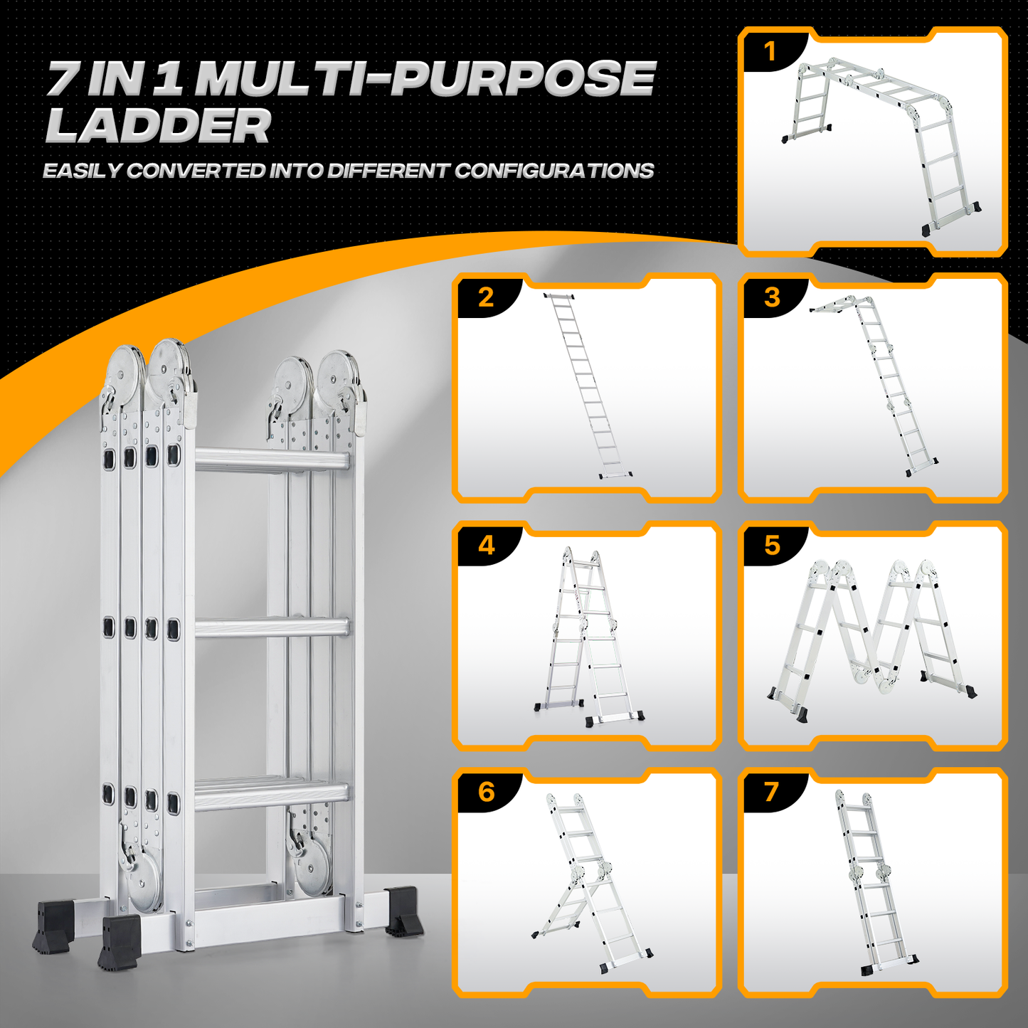 Multi Position Folding Ladder-144“ Total Length ,Aluminum Extension Ladder