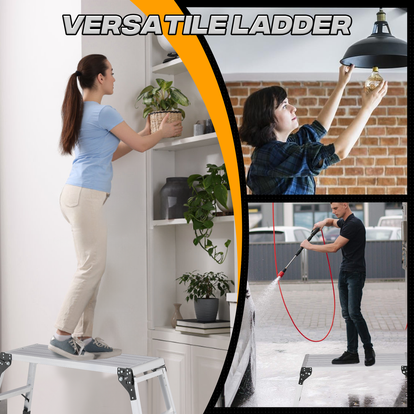 Step Ladder Heavy Duty Foldable Platform -52" Length - Aluminum+PP