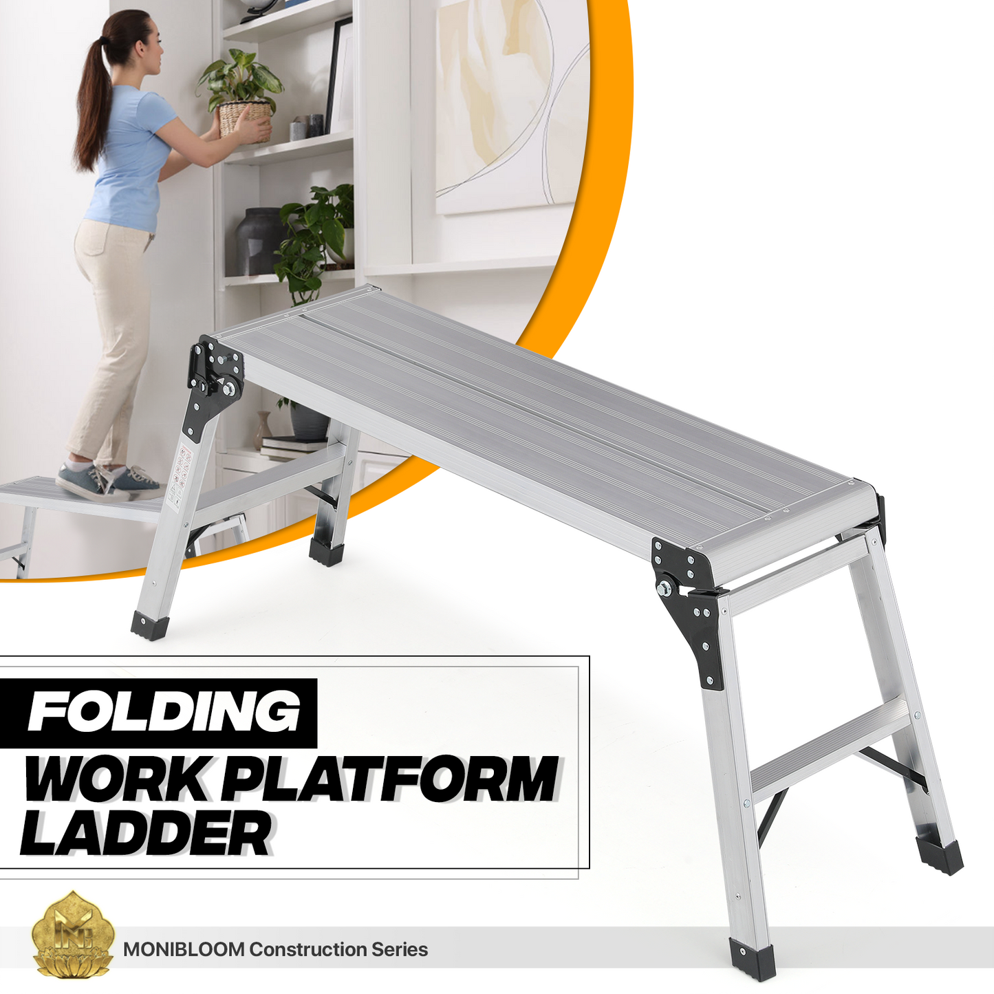Step Ladder Heavy Duty Foldable Platform -52" Length - Aluminum+PP