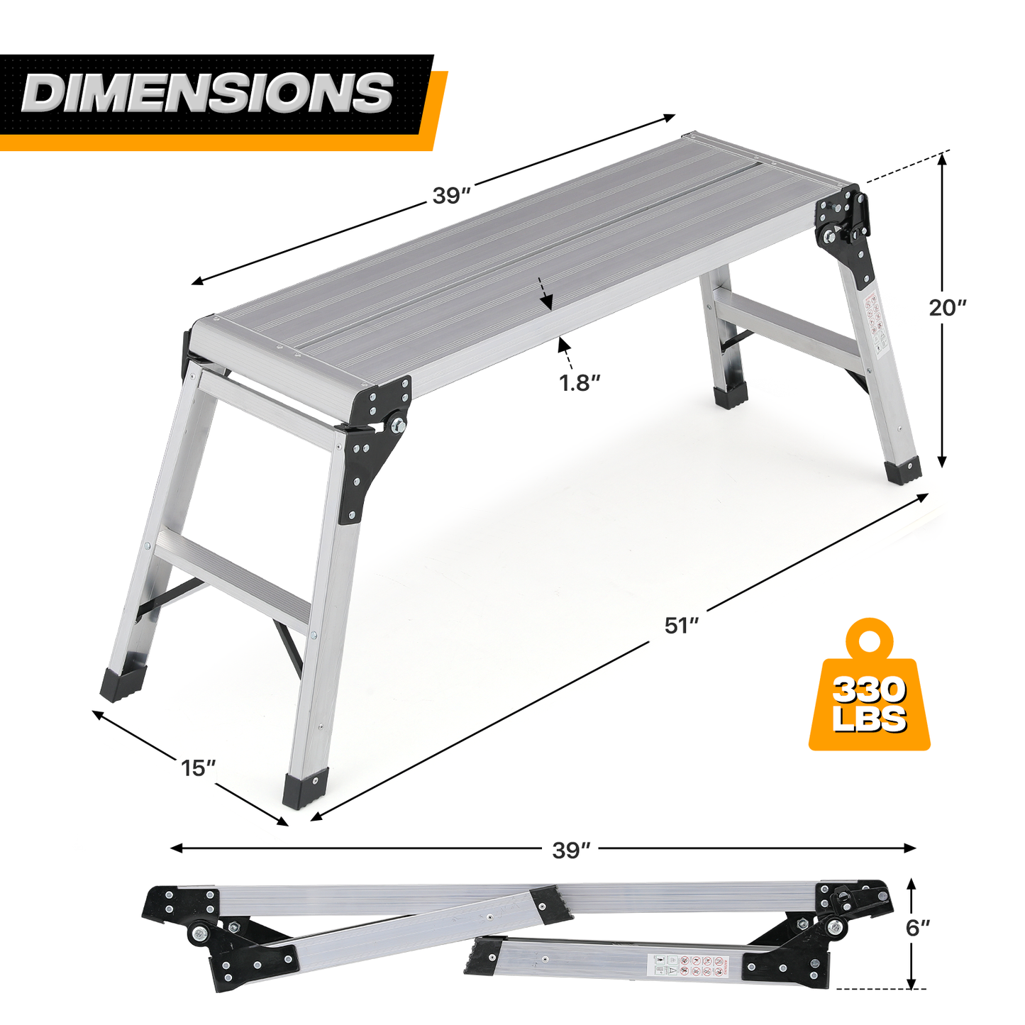 Step Ladder Heavy Duty Foldable Platform -52" Length - Aluminum+PP