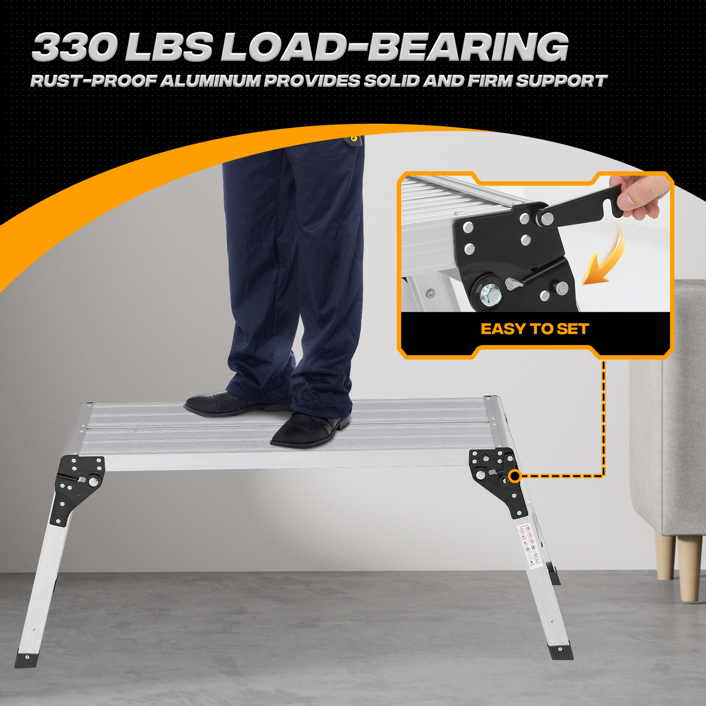 Step Ladder Heavy Duty Foldable Platform -52" Length - Aluminum+PP
