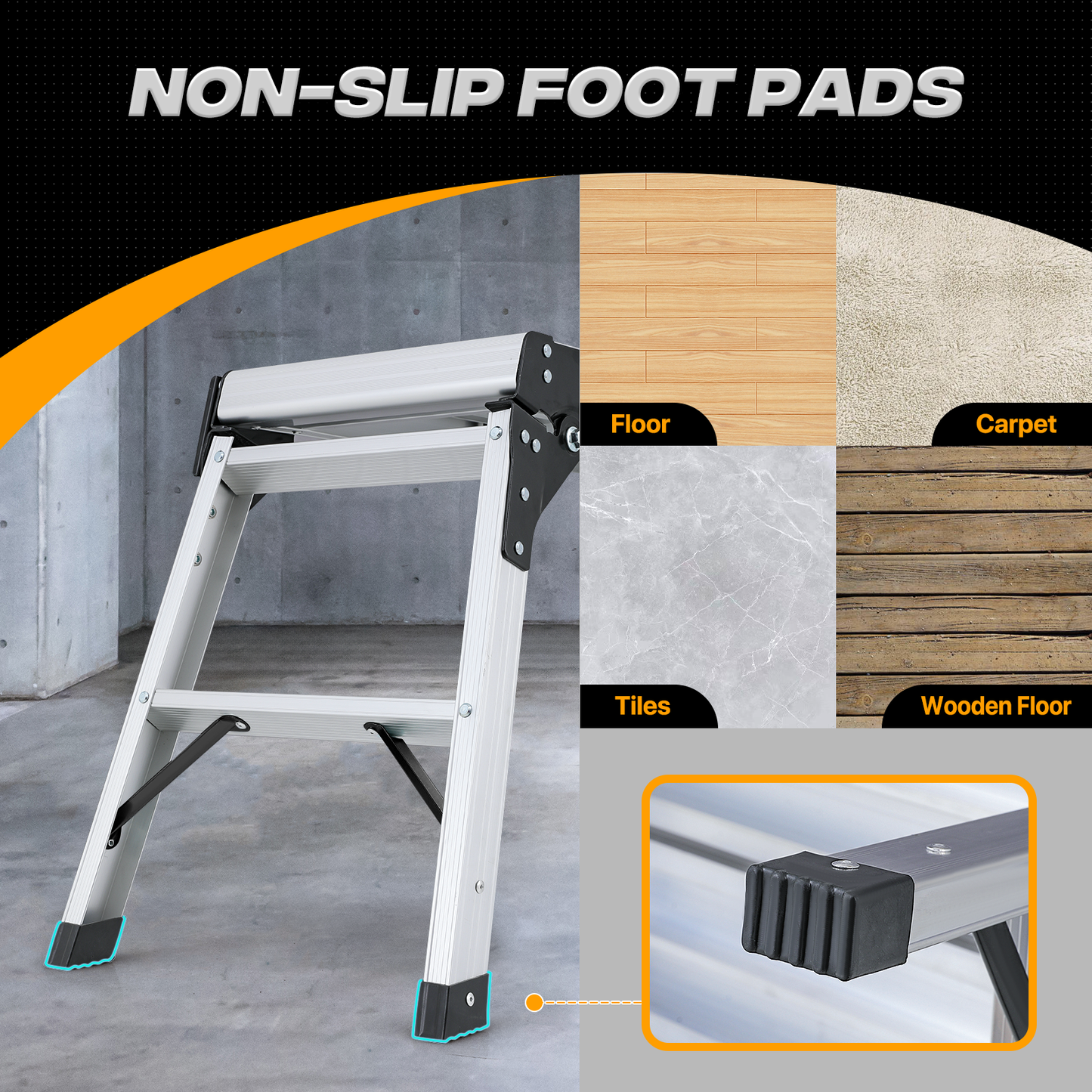 Step Ladder Heavy Duty Foldable Platform -52" Length - Aluminum+PP