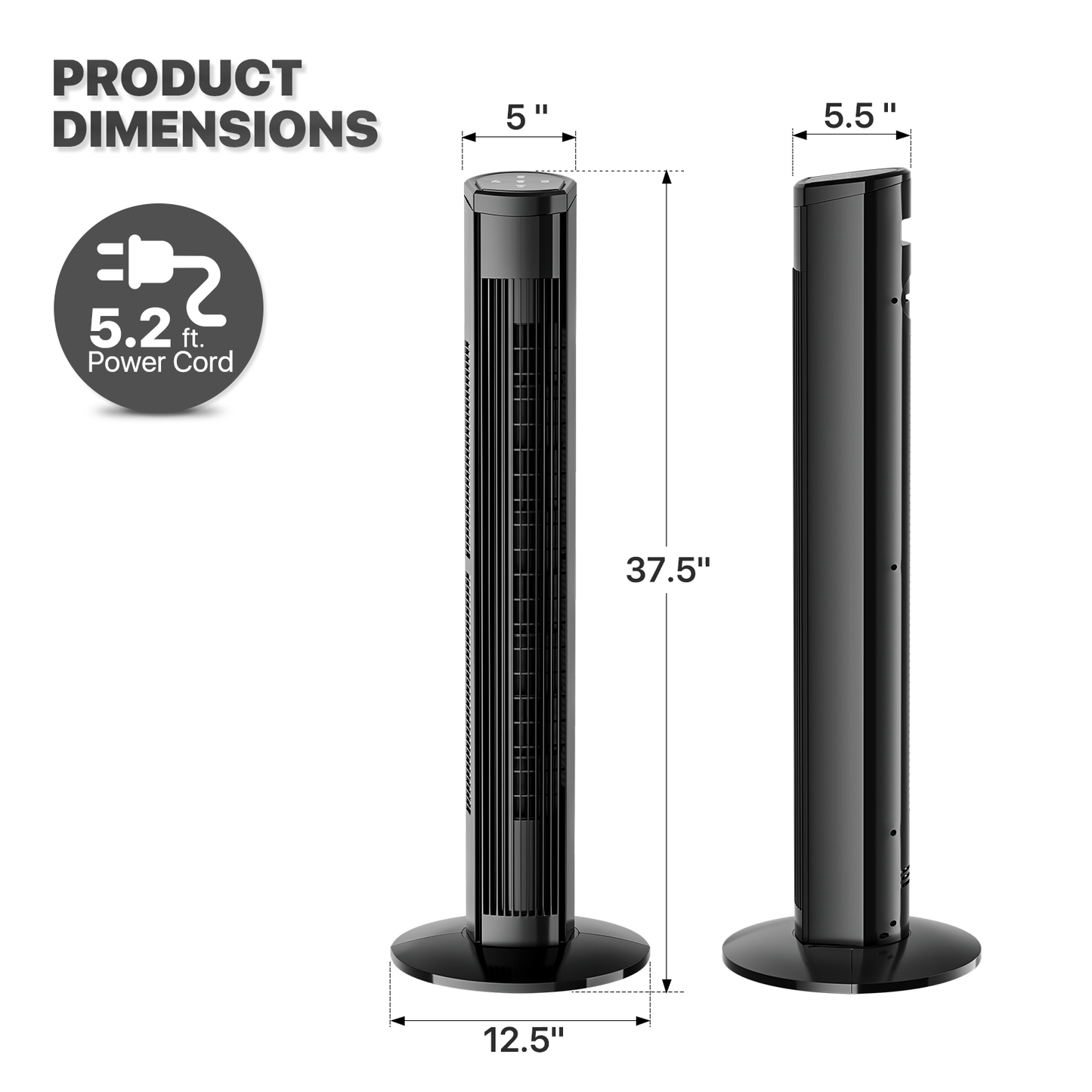 38" Tower Fan - 8 Speeds 4 Modes - Room Temperature Display