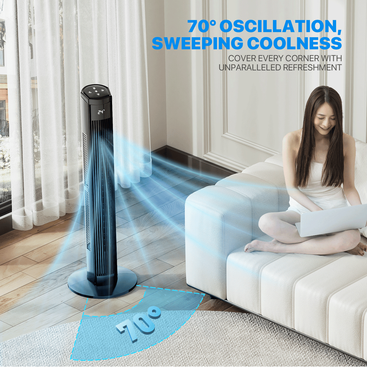 38" Tower Fan - 8 Speeds 4 Modes - Room Temperature Display