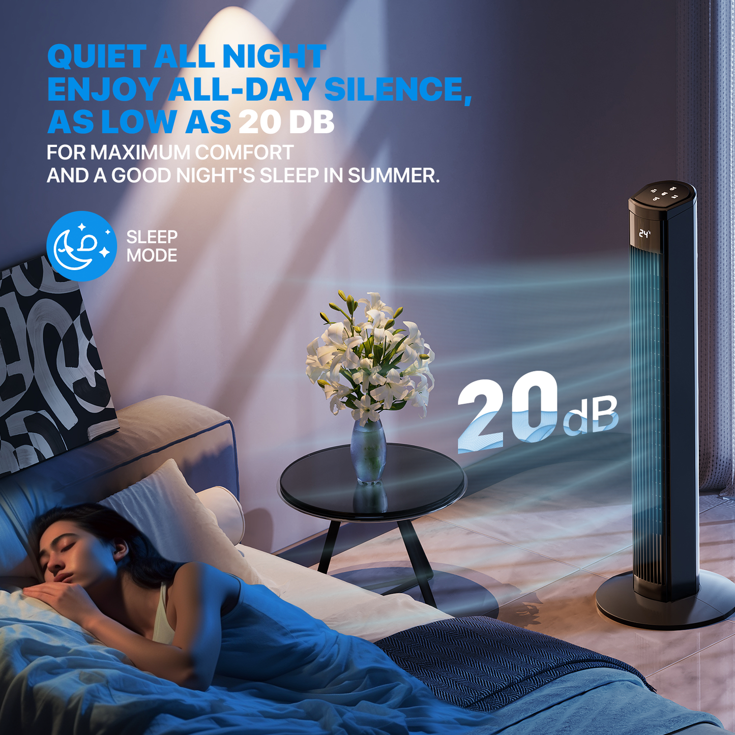 38" Tower Fan - 8 Speeds 4 Modes - Room Temperature Display