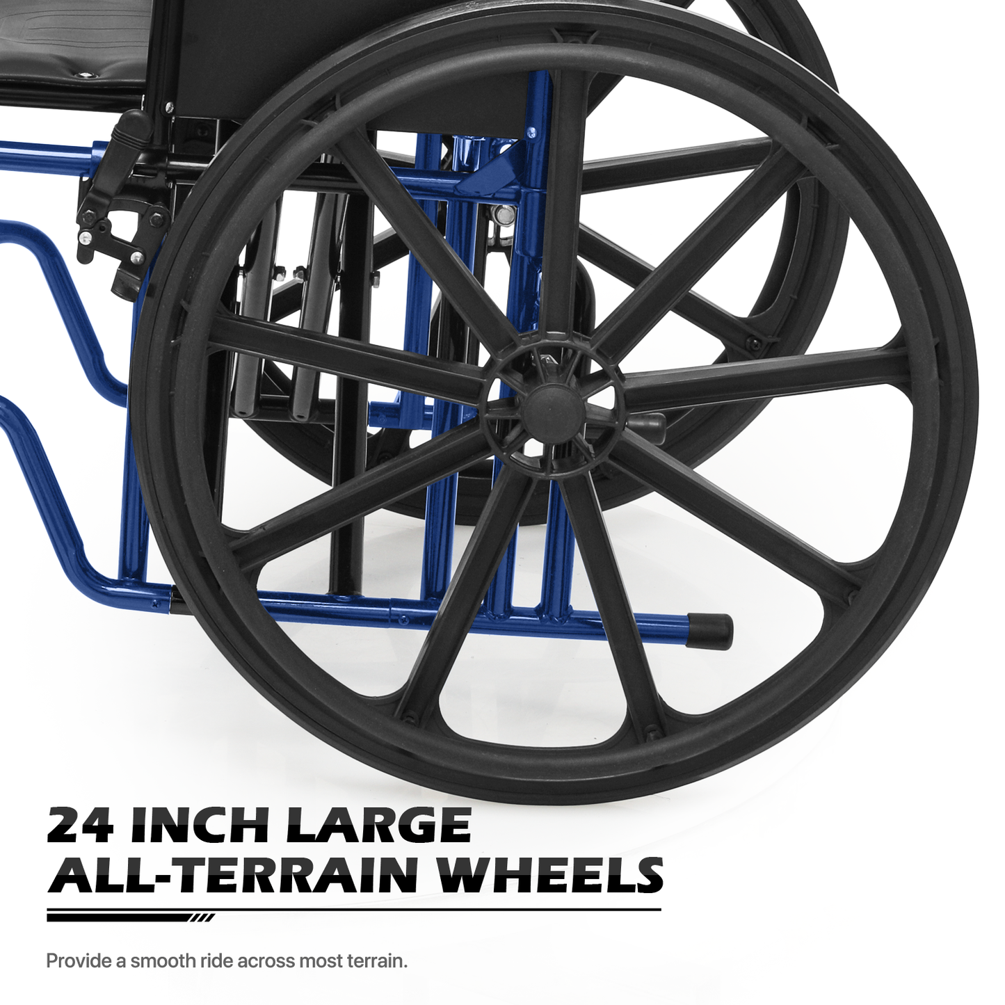 Wheelchair 500 lbs Capacity - Steel Frame PU Seat - 7.5'' Front & 24'' Rear Wheel - 24*17.5'' Seat Size - Blue Frame