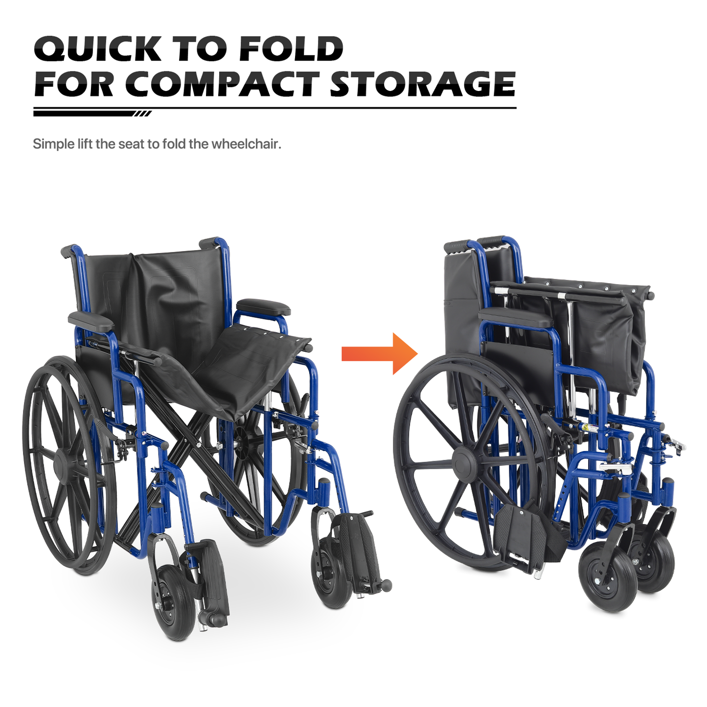 Wheelchair 500 lbs Capacity - Steel Frame PU Seat - 7.5'' Front & 24'' Rear Wheel - 24*17.5'' Seat Size - Blue Frame