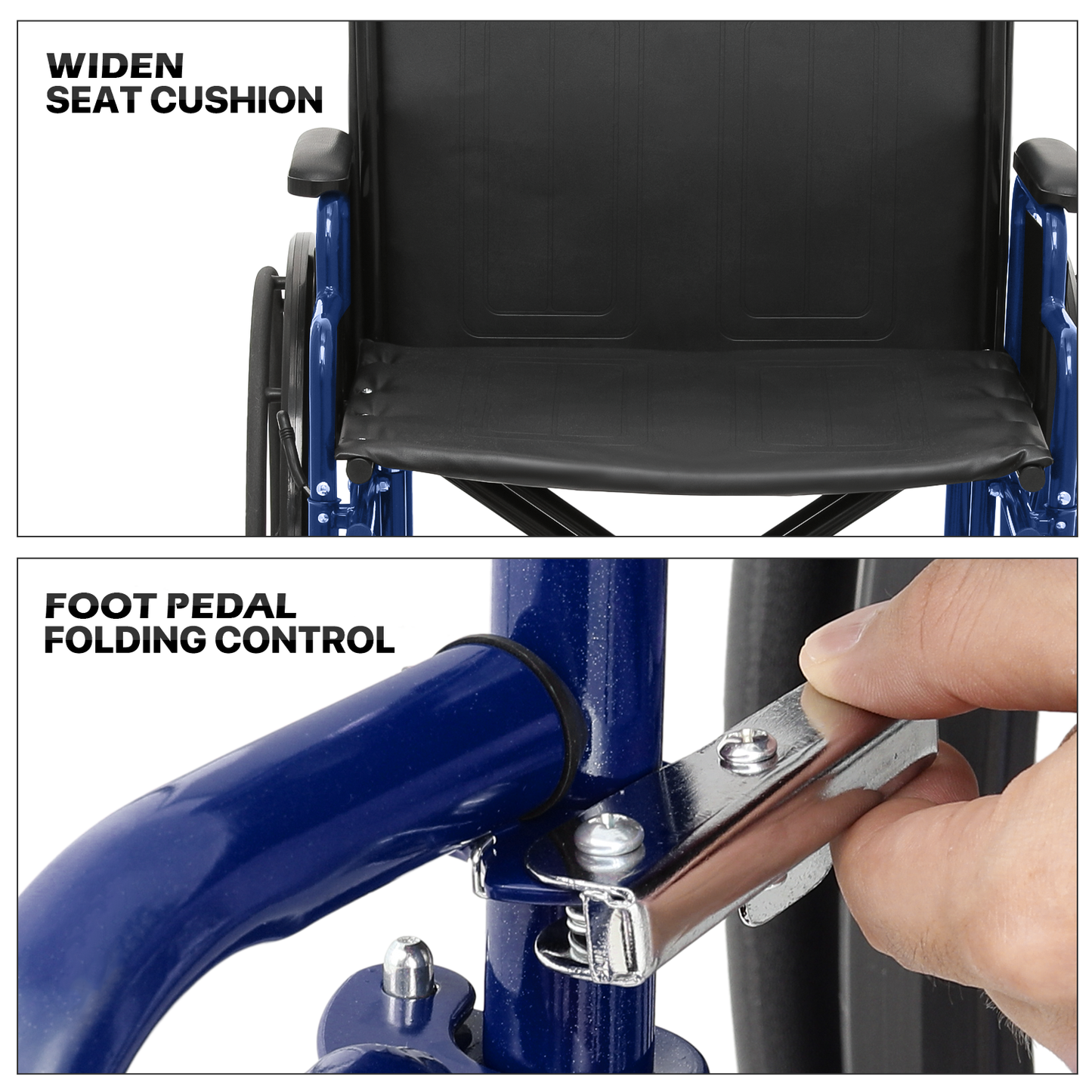 Wheelchair 500 lbs Capacity - Steel Frame PU Seat - 7.5'' Front & 24'' Rear Wheel - 24*17.5'' Seat Size - Blue Frame
