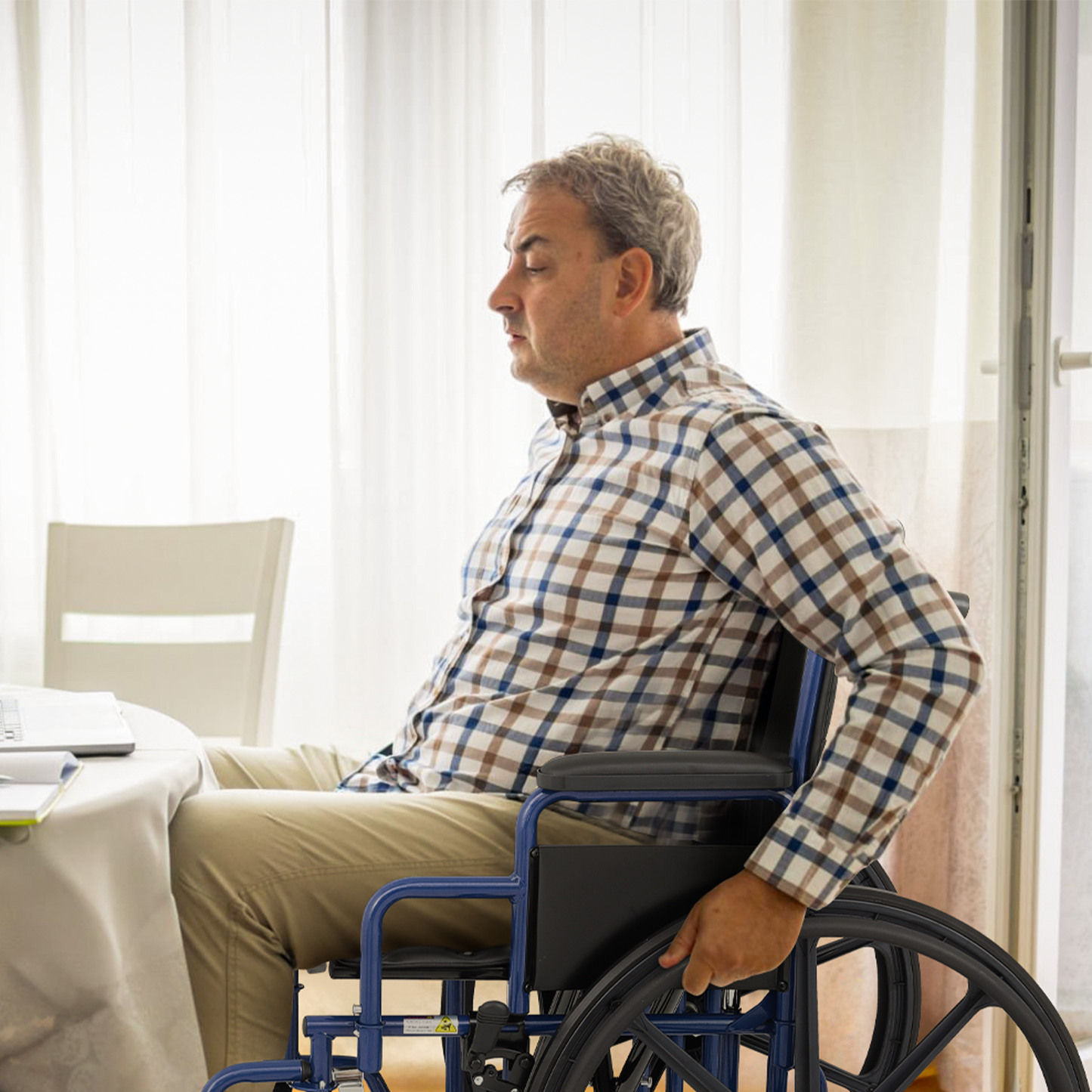 Wheelchair 500 lbs Capacity - Steel Frame PU Seat - 7.5'' Front & 24'' Rear Wheel - 24*17.5'' Seat Size - Blue Frame