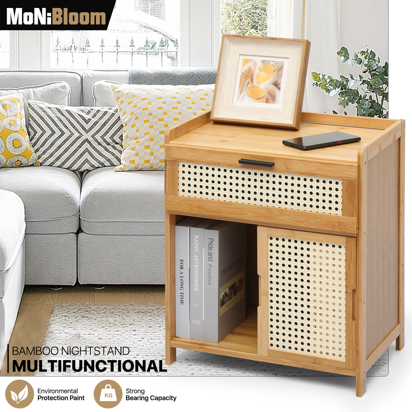 17" Bedside Table / Nightstand - 1 drawer 1 door - Natural