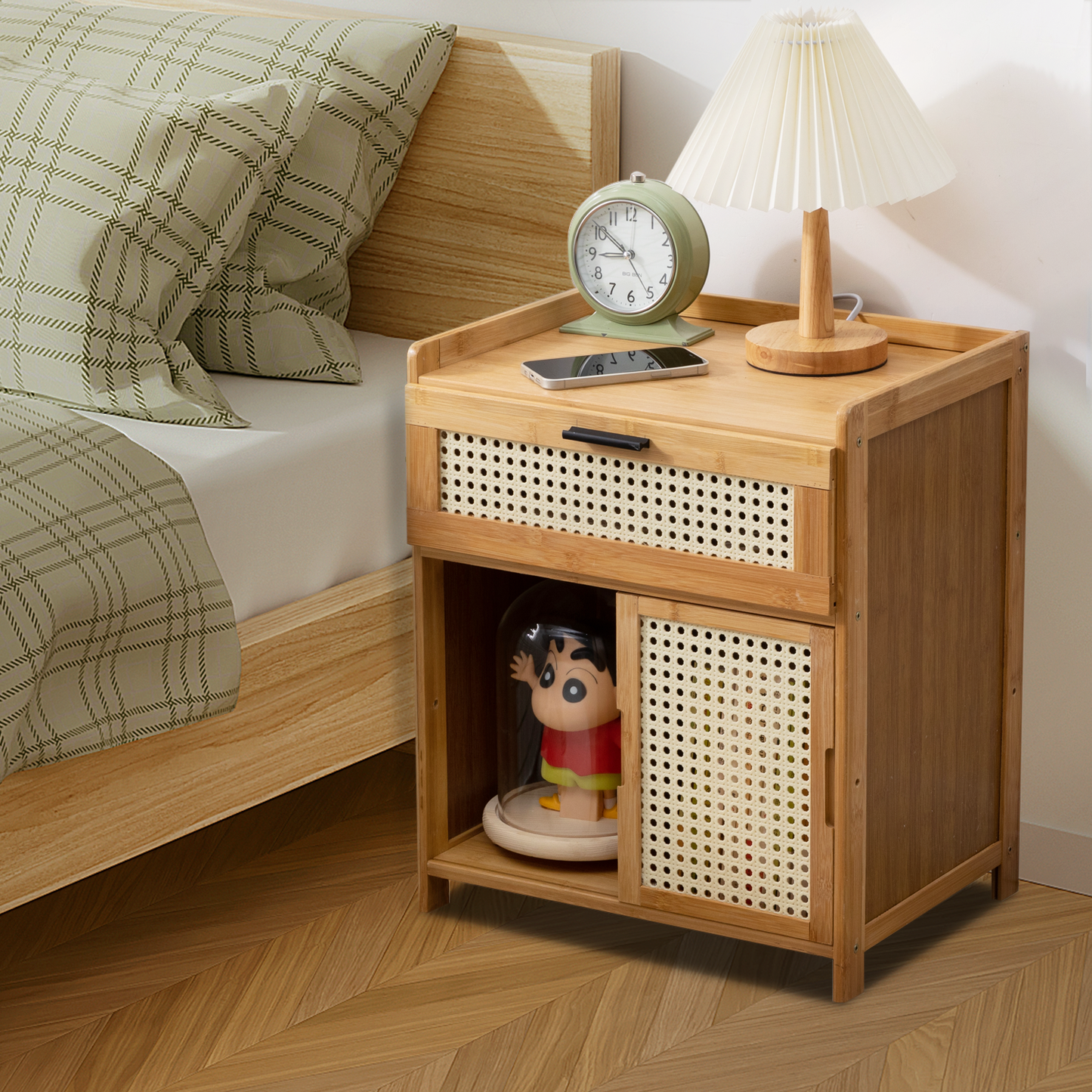 17" Bedside Table / Nightstand - 1 drawer 1 door - Natural