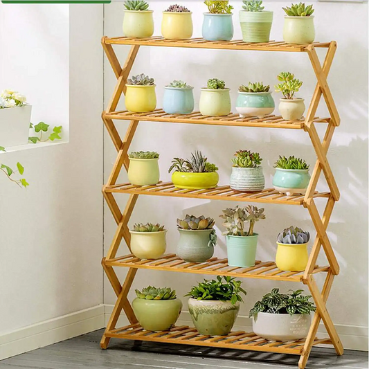5 Tier Bamboo Foldable Plant Stand