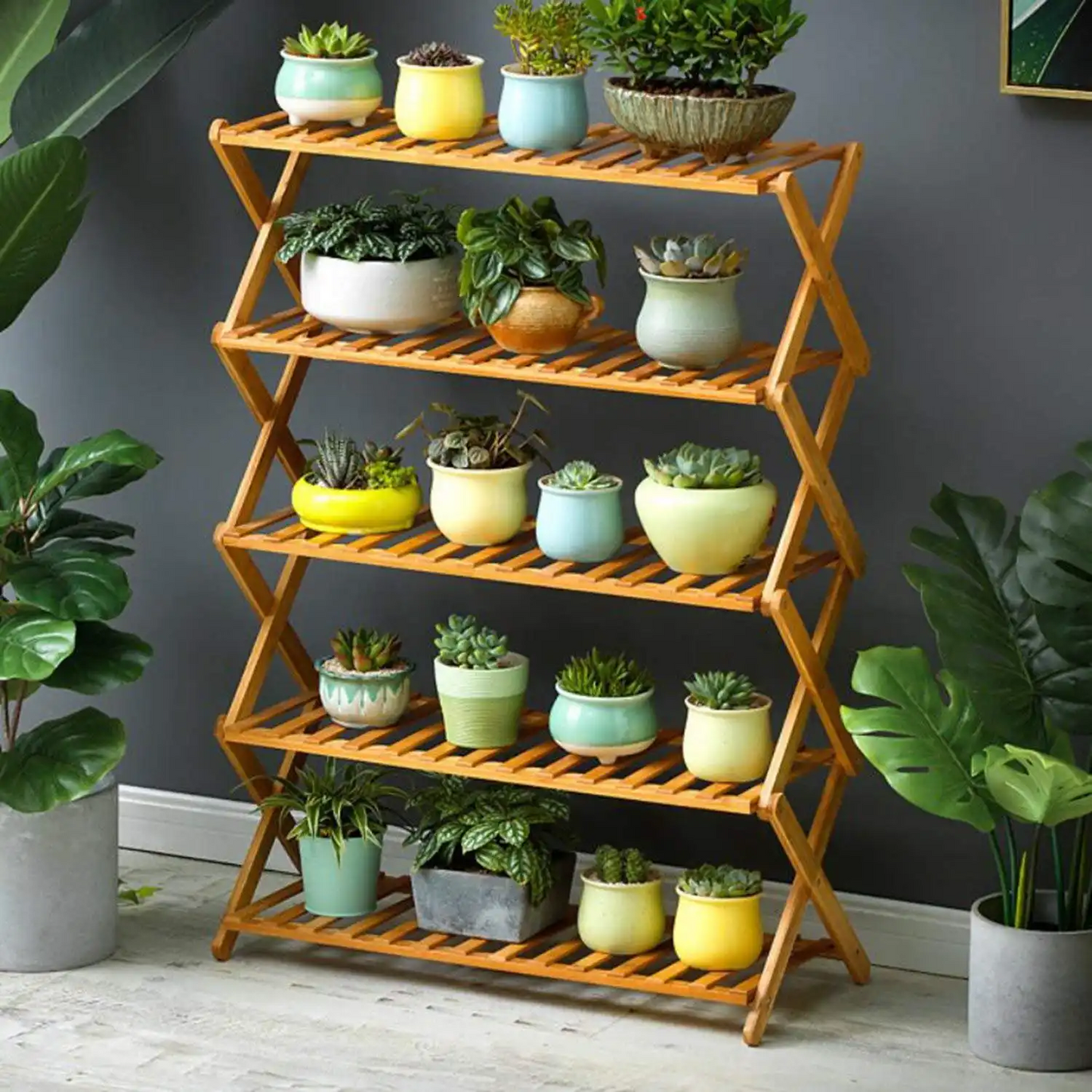 5 Tier Bamboo Foldable Plant Stand