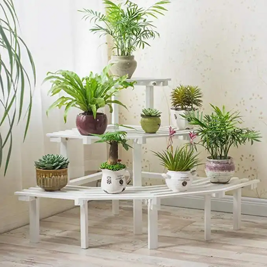 3 Tier Wood Corner Planter Stand - White