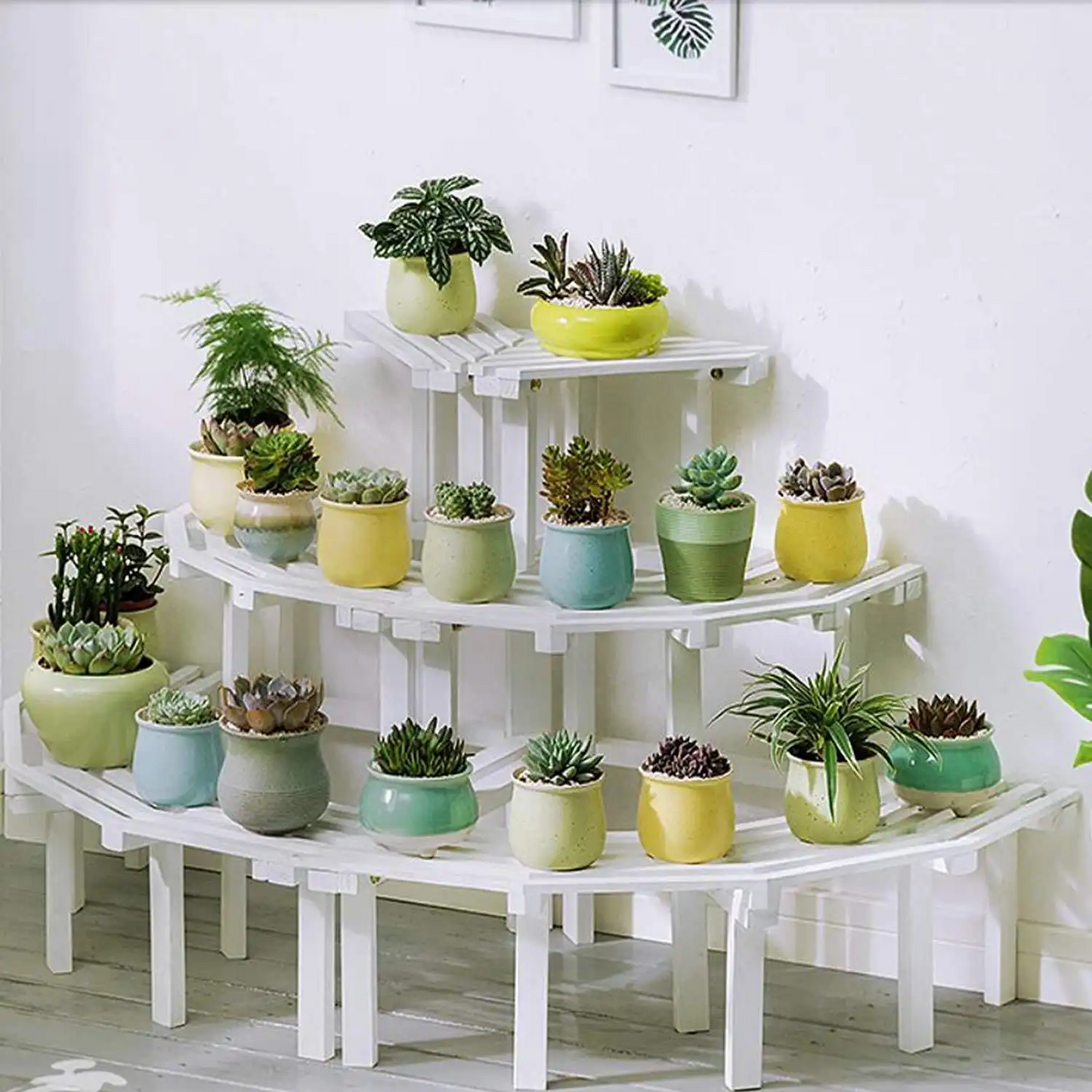 3 Tier Wood Corner Planter Stand - White