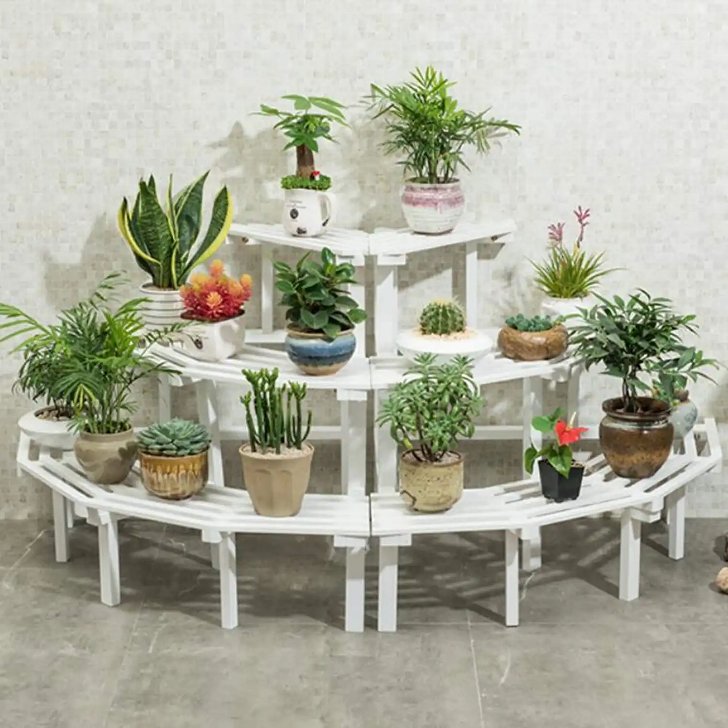 3 Tier Wood Corner Planter Stand - White