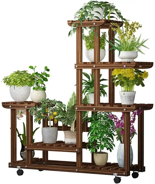 Pine Wood Rolling Plant Stand Multiple-use