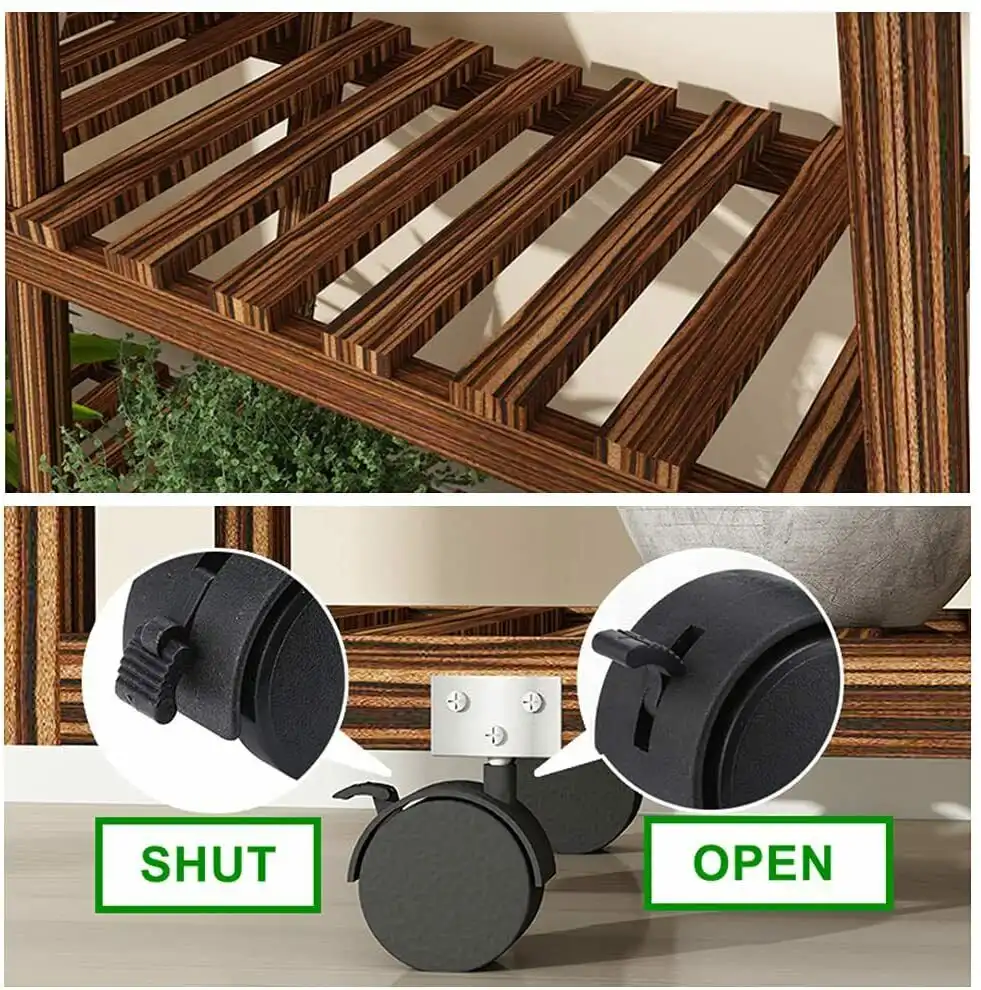 Pine Wood Rolling Plant Stand Multiple-use