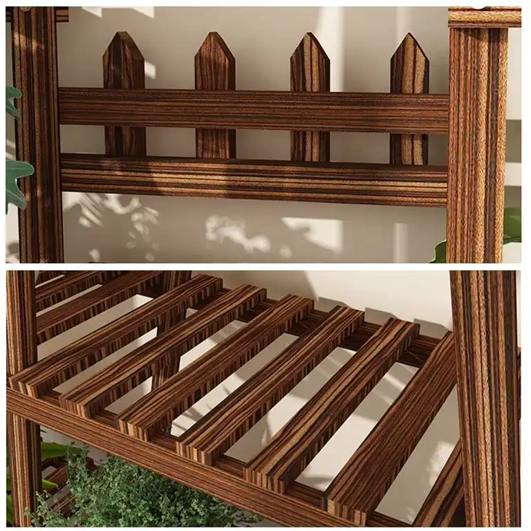 37"Carbonized Wood 2-Tier Rolling Plant Stand