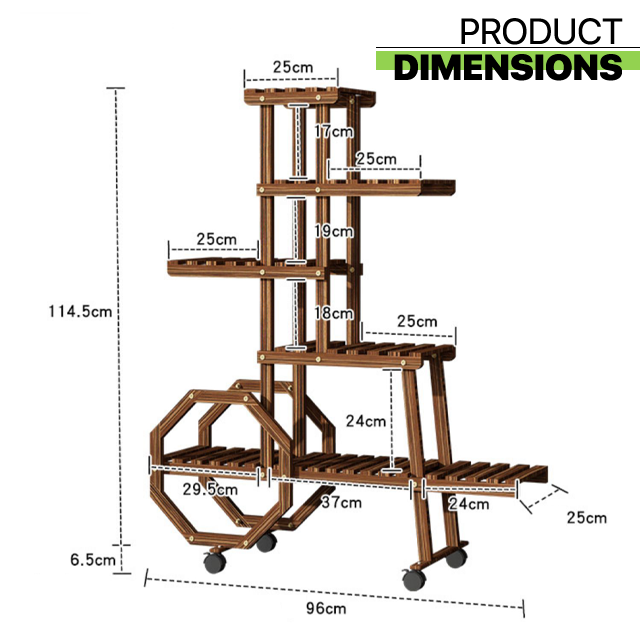 37" Rolling Plant Stand - Multi-Layer