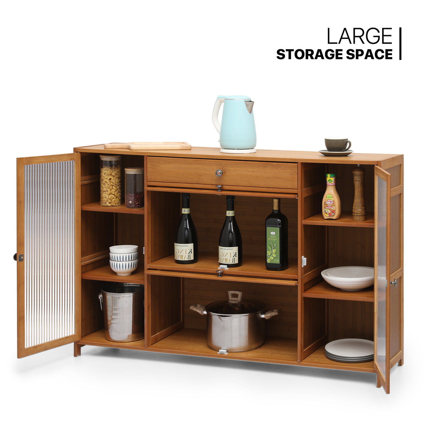 53" Sideboard - 34''Height - 3 Tiers 4 Doors - Brown