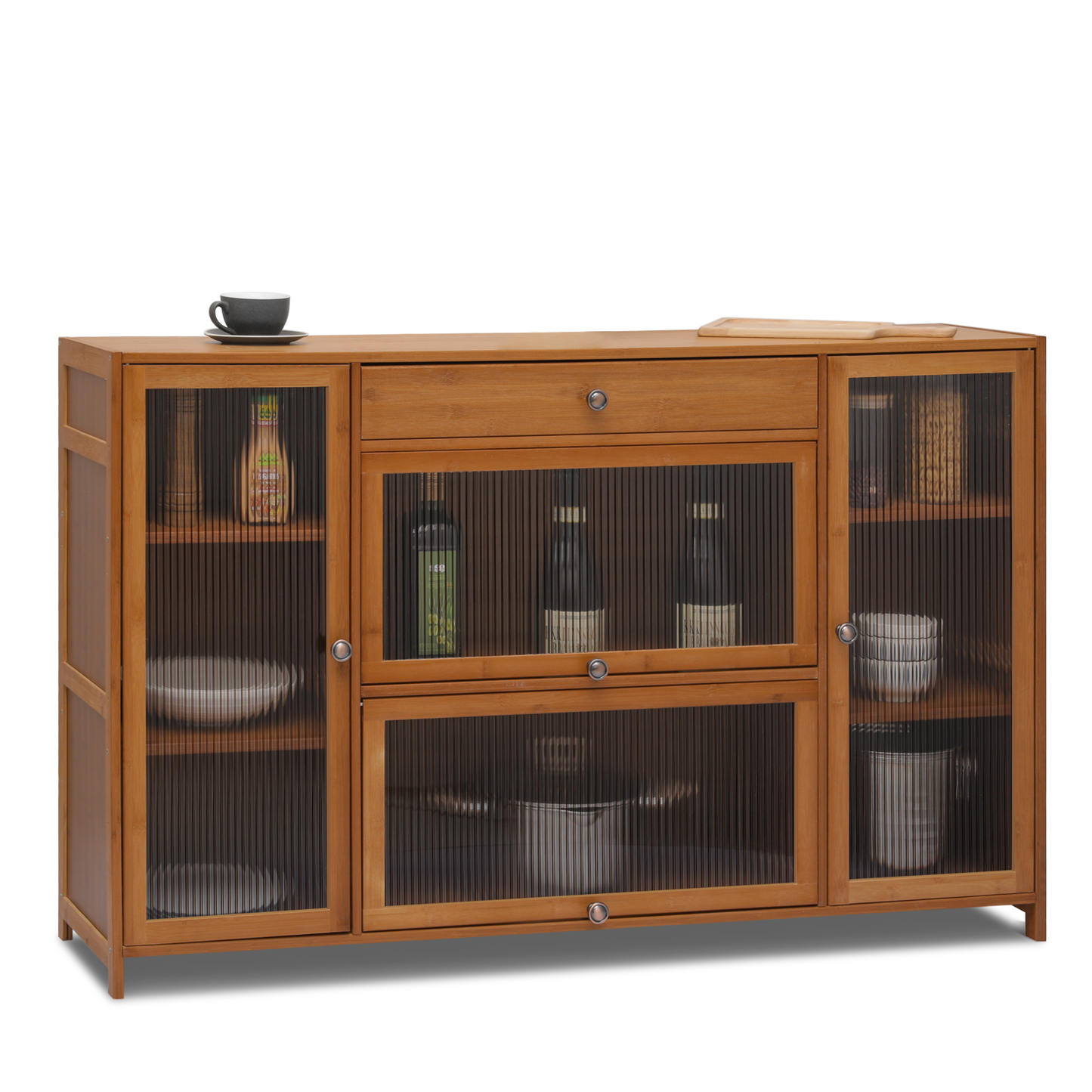 53" Sideboard - 34''Height - 3 Tiers 4 Doors - Brown