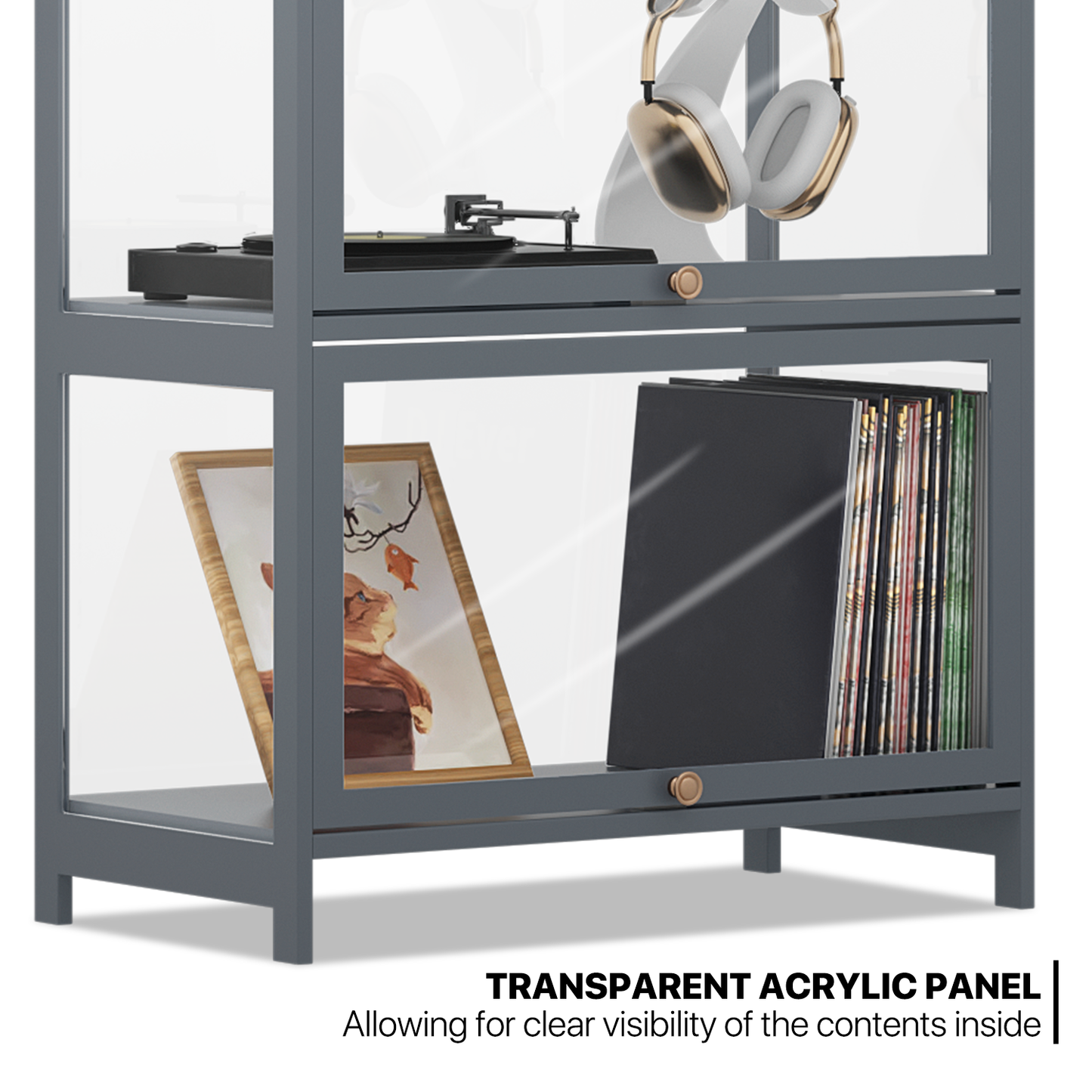 23" Filp Up Acrylic Door Showcase - 55''Height - 4 Tiers - Grey