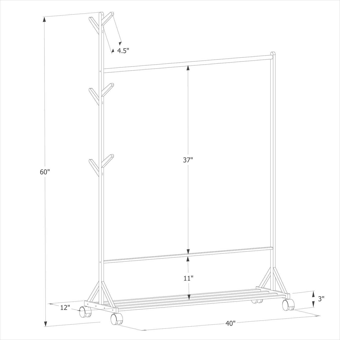 Sliding Garment Clothes Rack - Unequal Top - Natural