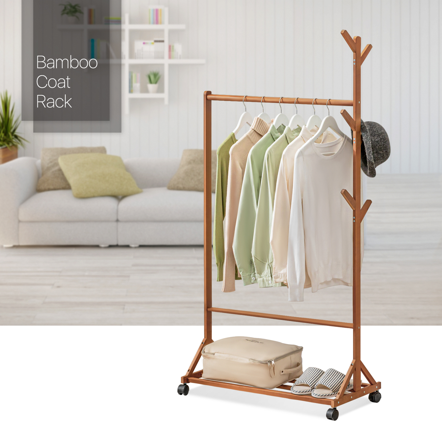 Sliding Garment Clothes Rack - Unequal Top - Brown