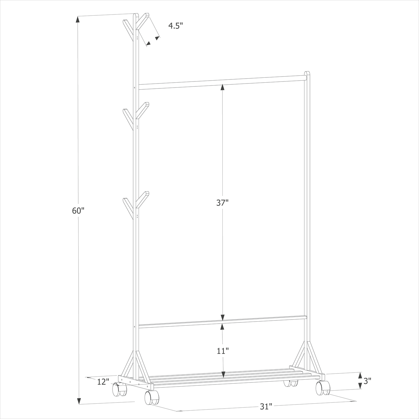 Sliding Garment Clothes Rack - Unequal Top - Brown