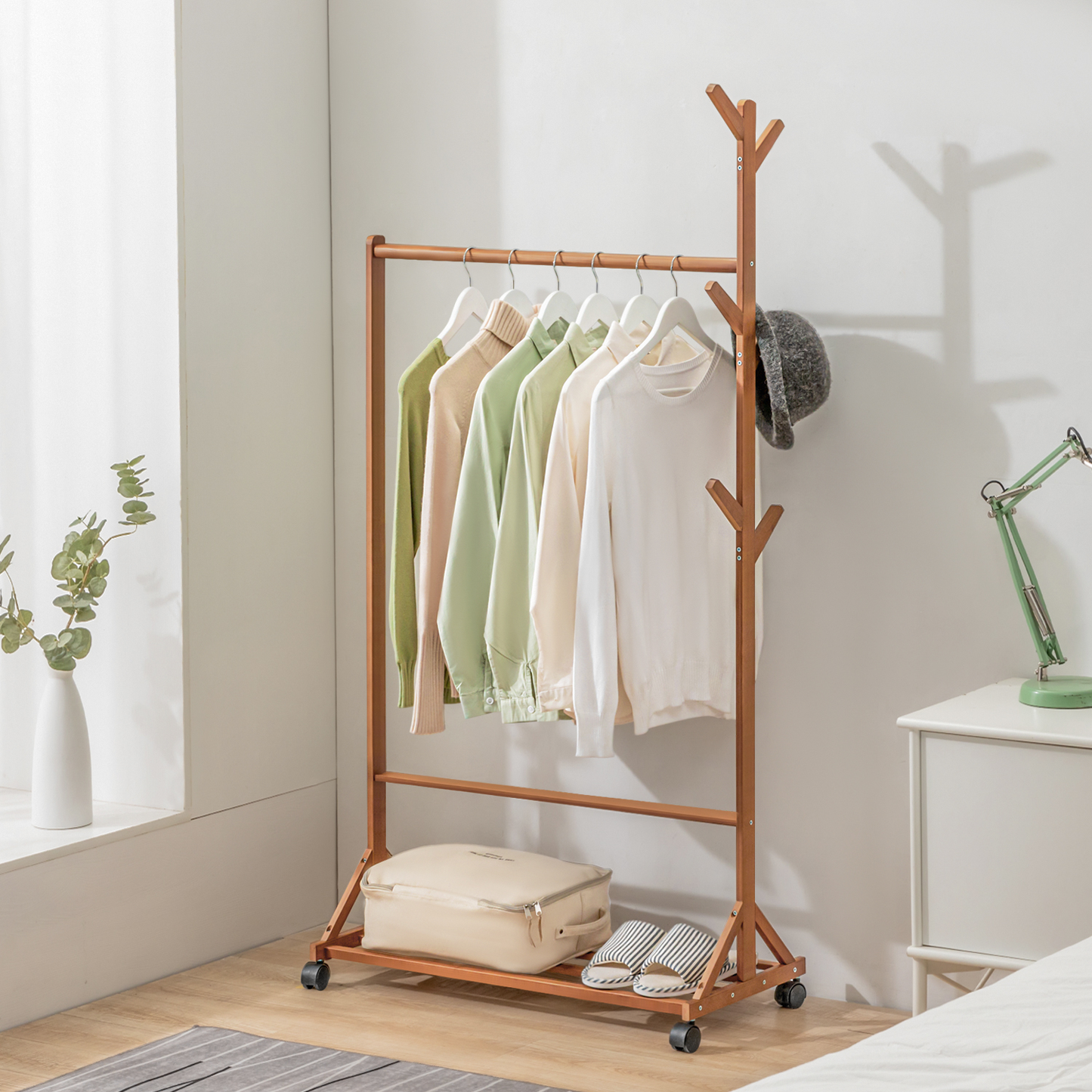 Sliding Garment Clothes Rack - Unequal Top - Brown